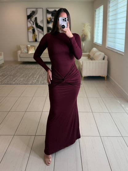 Midnight Ember Ruched Wine Maxi Dress