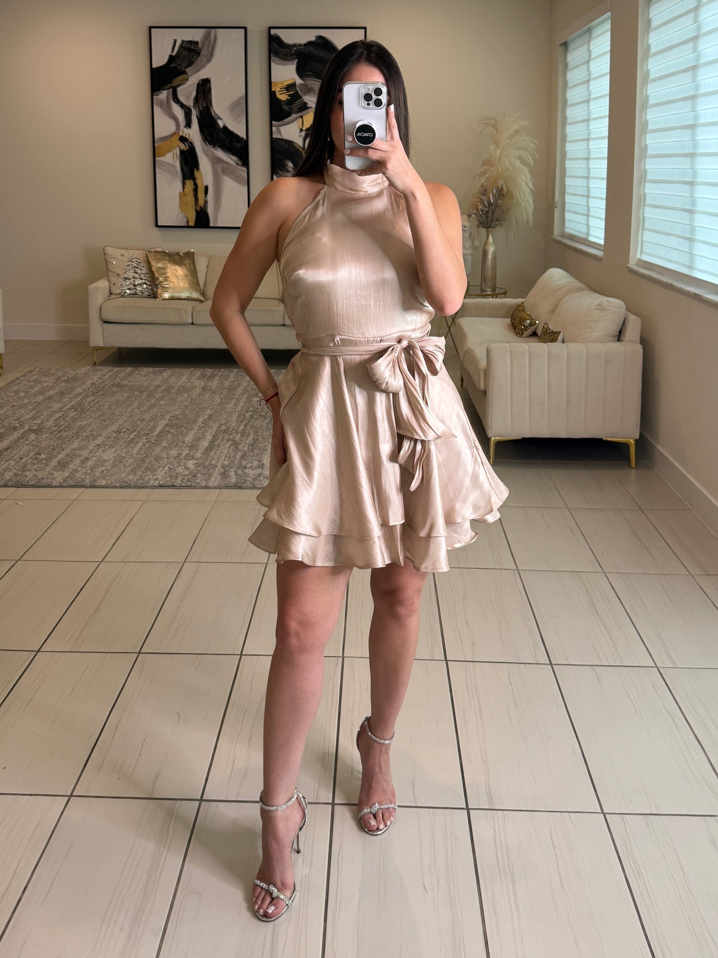 Noir Cascade Beige Dress