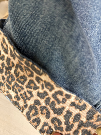 Power Contrast Denim and Leopard Pants