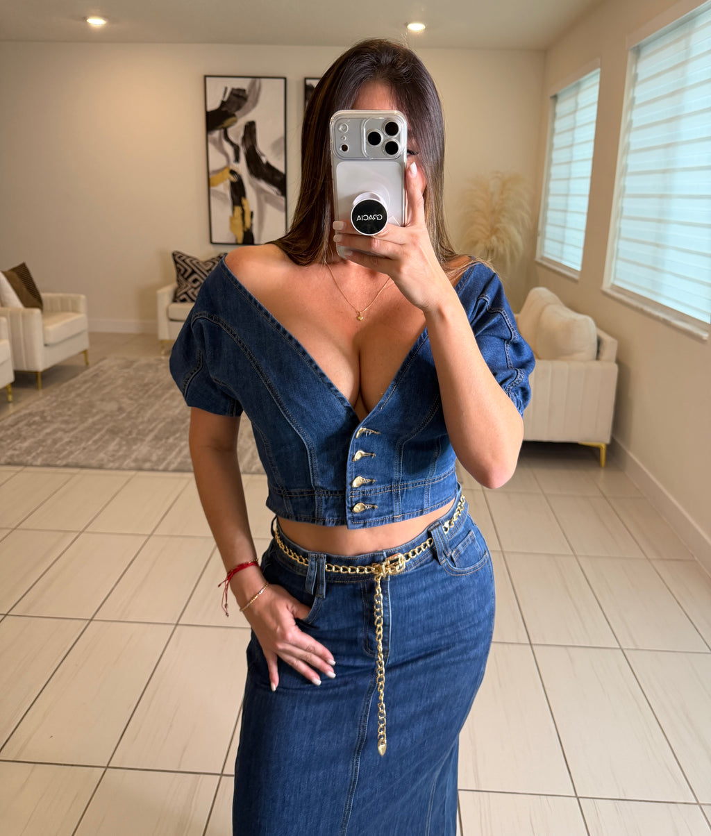 Gonna Scampanata in Denim Skirt Set