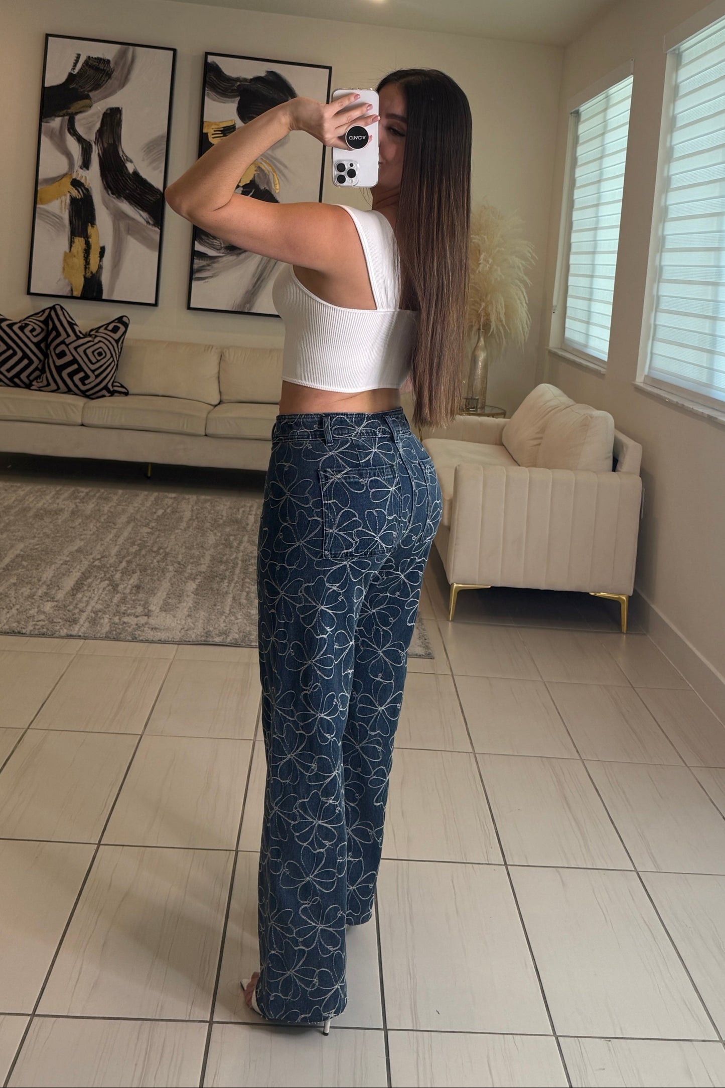 Floral Directive Denim Pants