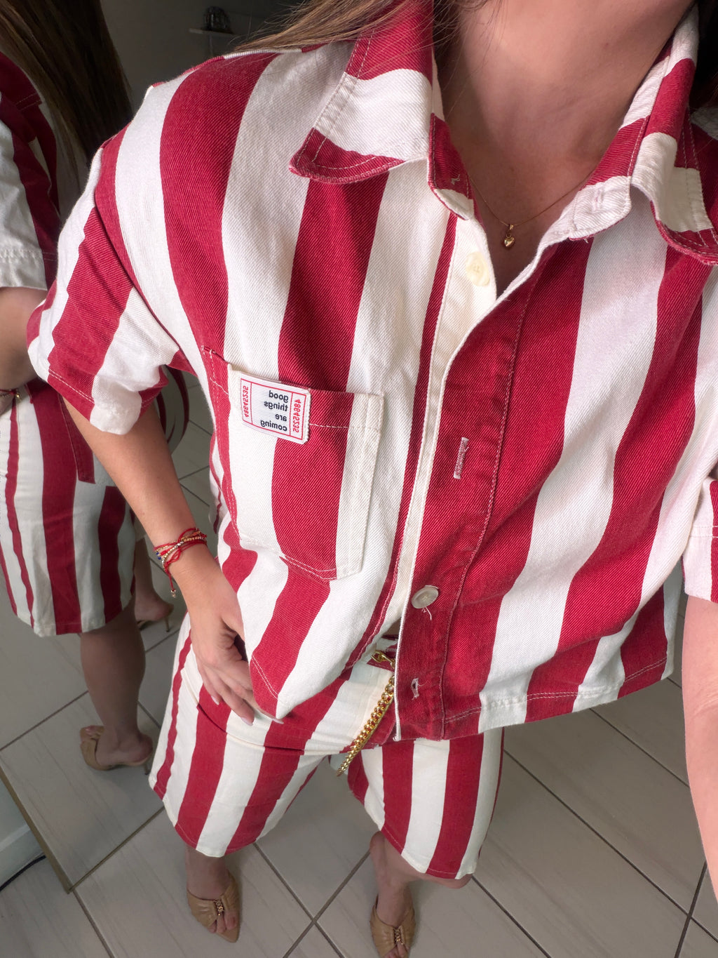 Divine Striped Red and Beige Set