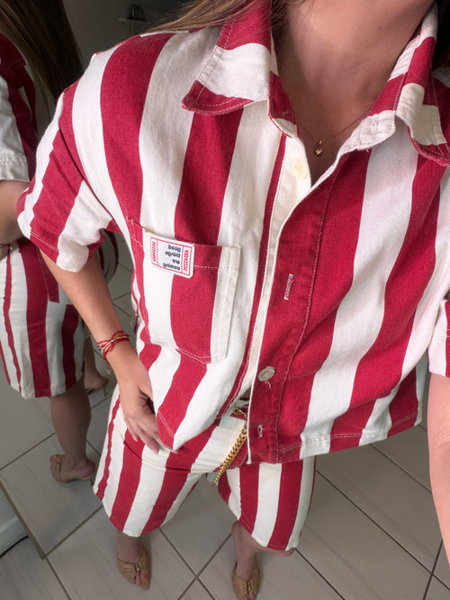 Divine Striped Red and Beige Set
