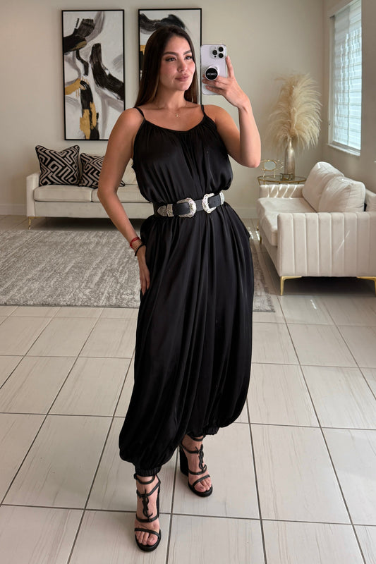 Effortless Essence Ruched Black Jumpsuit