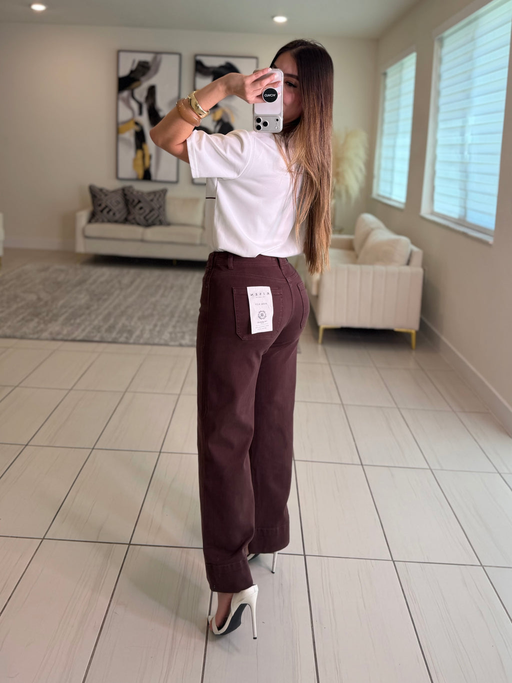 Cocoa Brown Denim Crop Pants