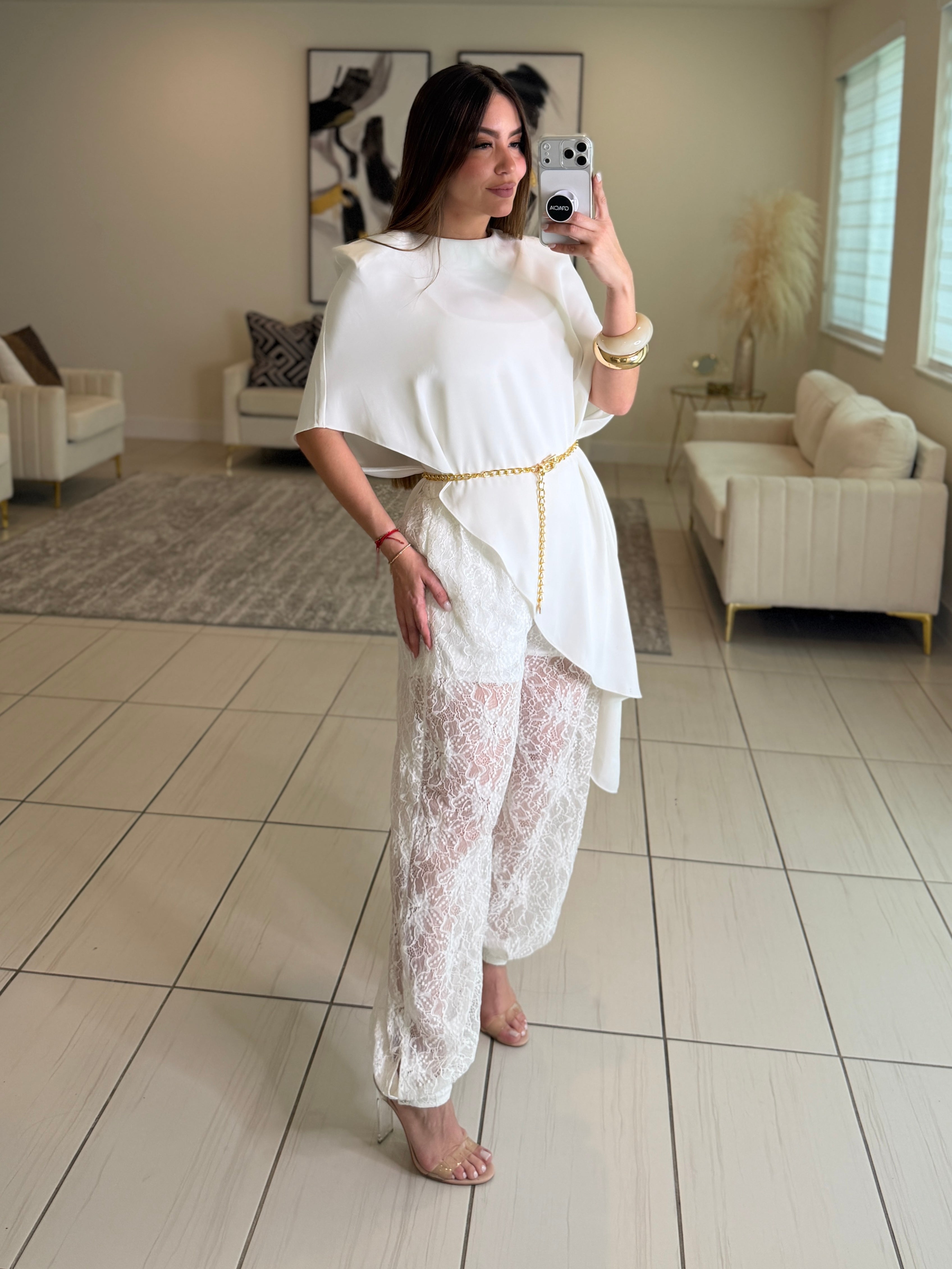 Sweet Lace White Balloon Pants