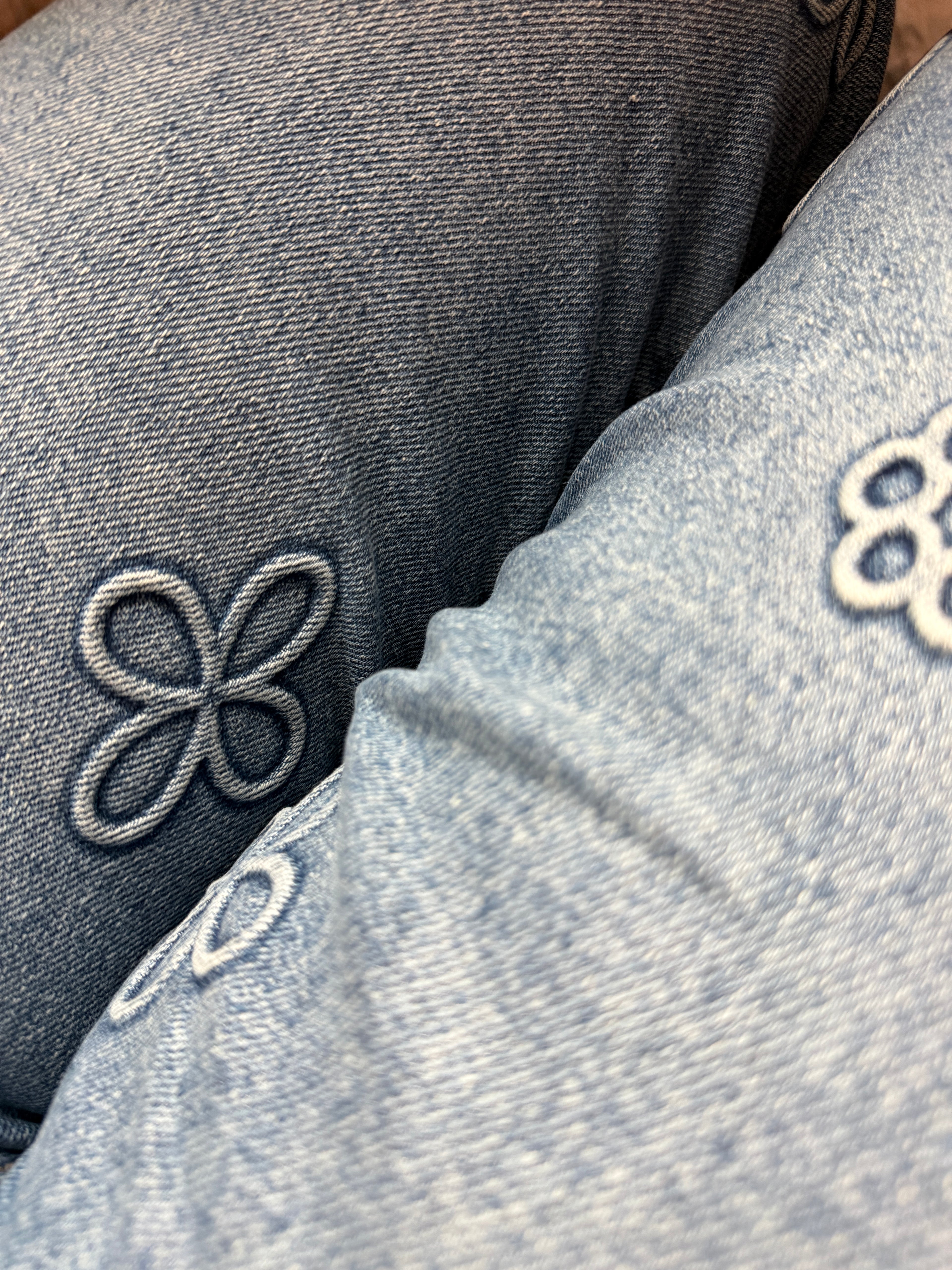 Bloom Effect Floral Blue Denim Pants