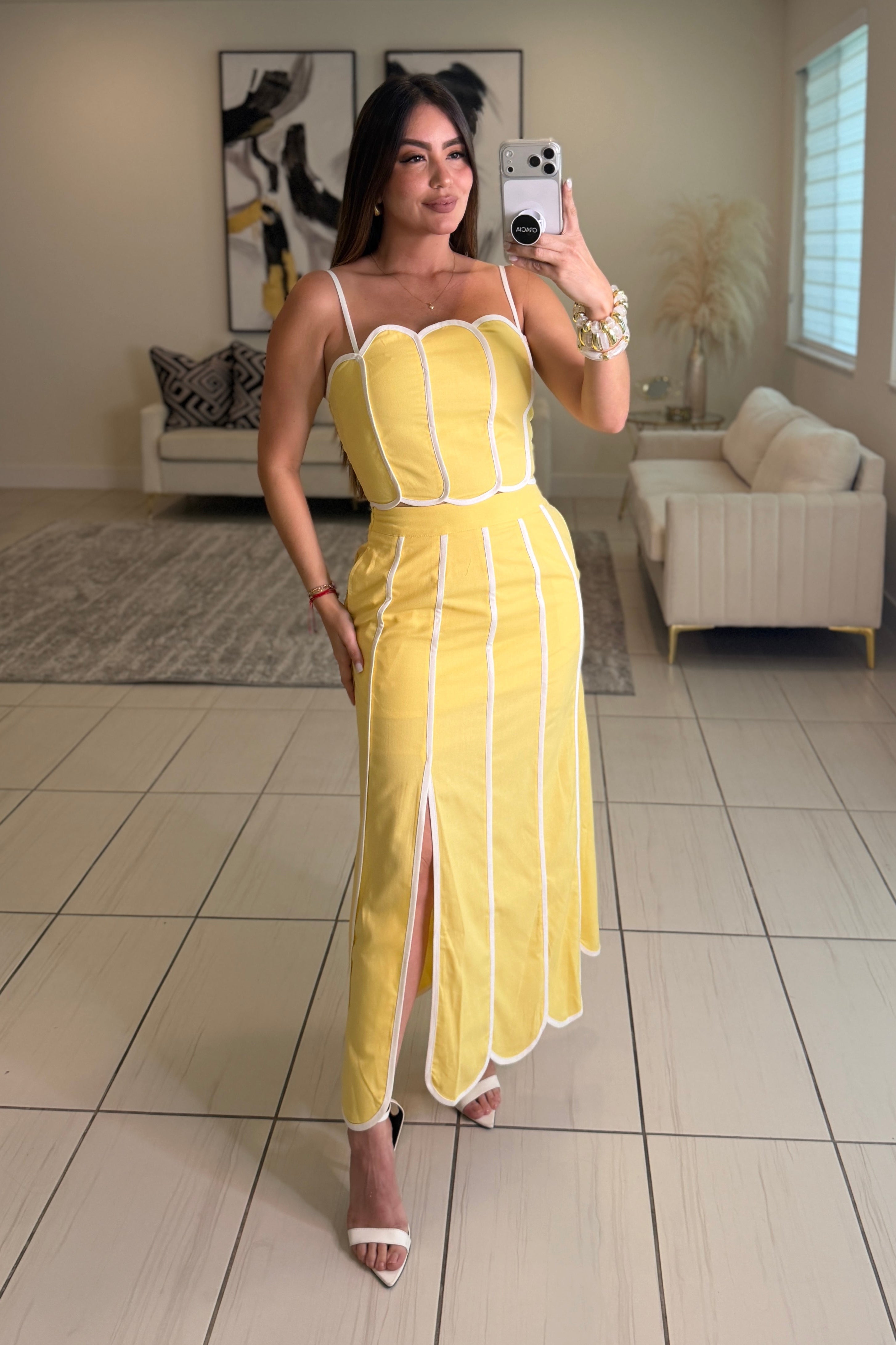 Delicate Clouds Yellow Skirt Set