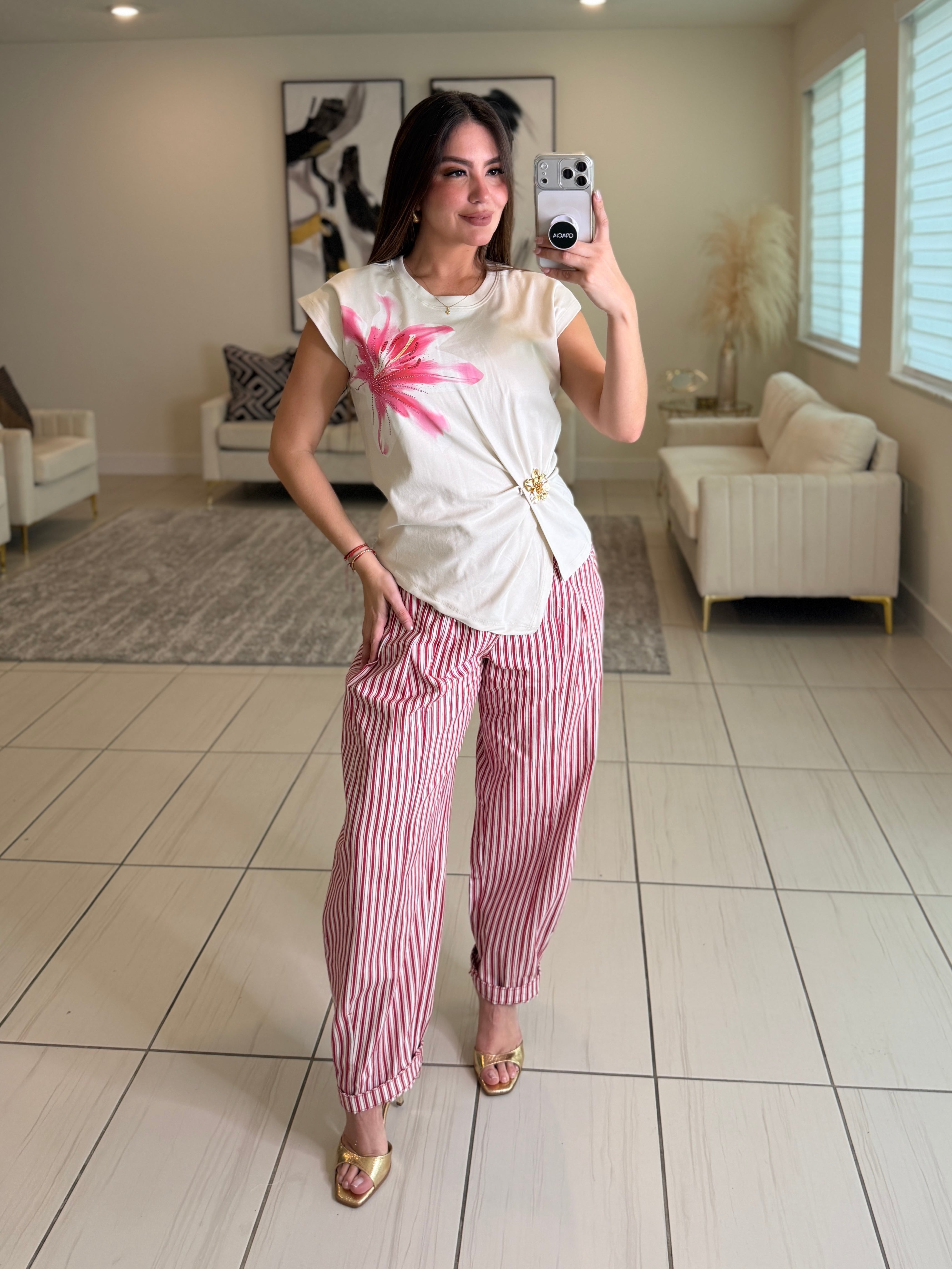 Dainty Stripes Red and White Barrel Pants