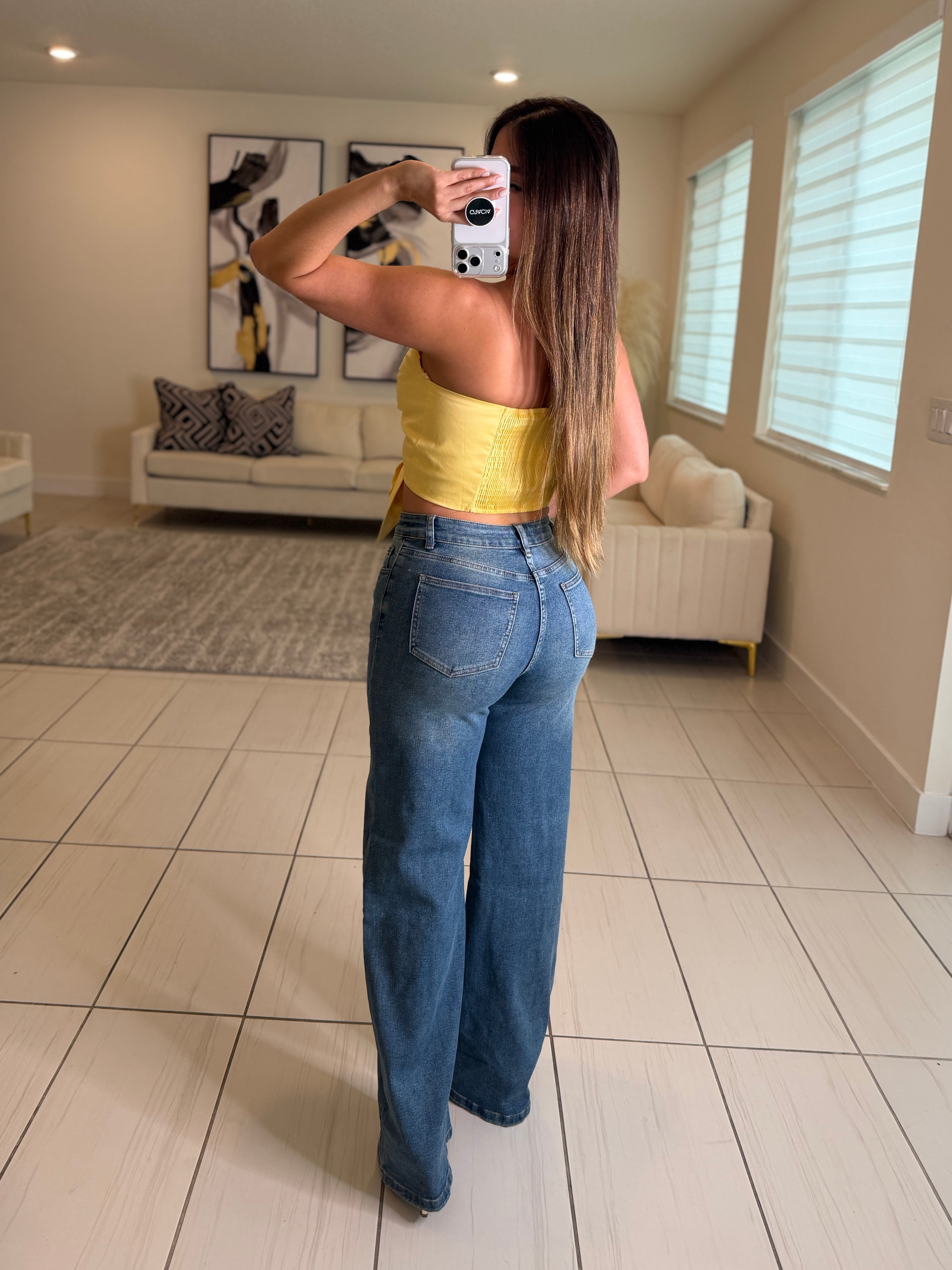 The Bloom Effect Floral Blue Denim Pants