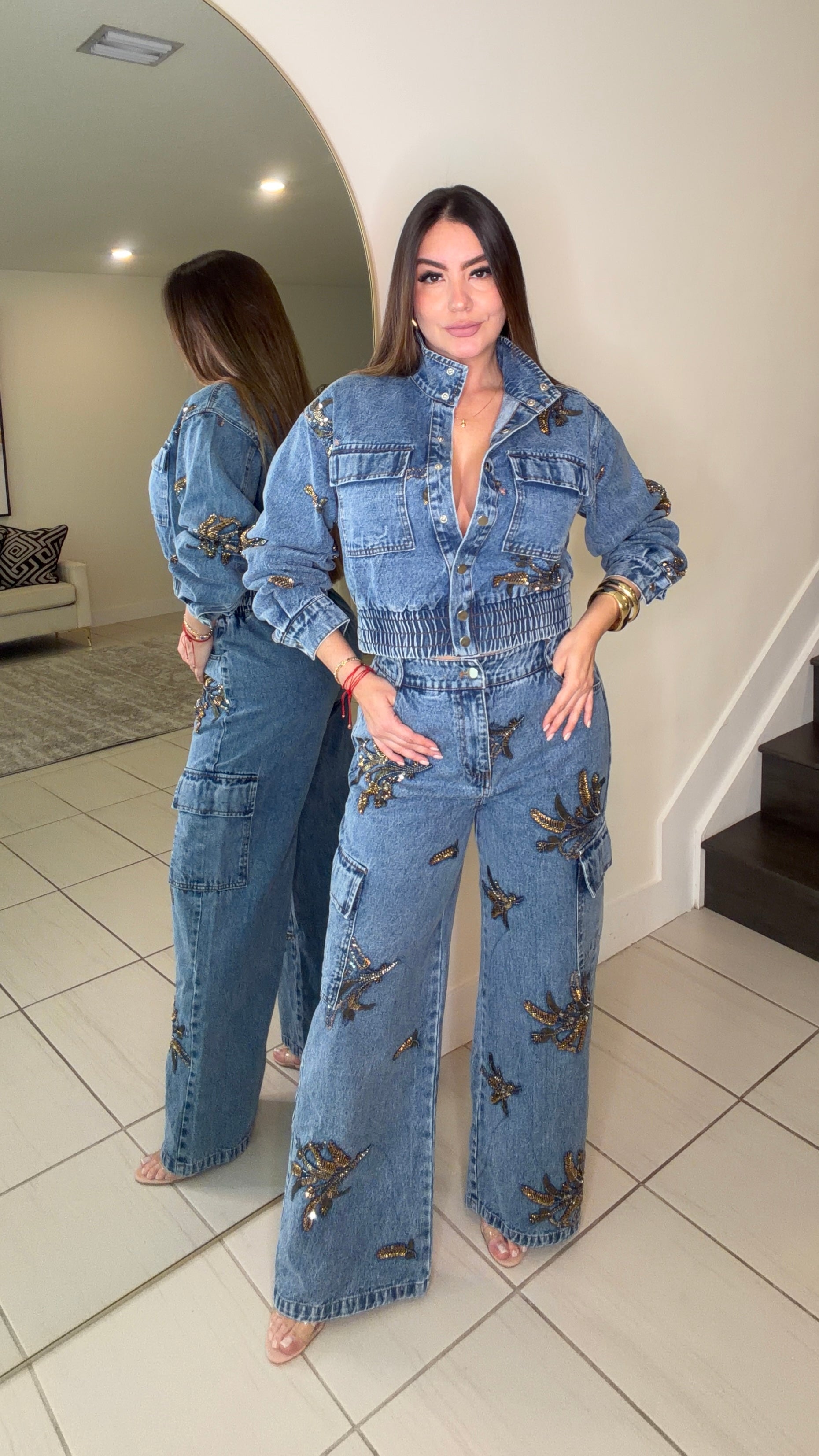 Wild Ornate Denim Pant Set