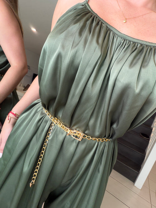 Effortless Essence Ruched Green Jumpsuit