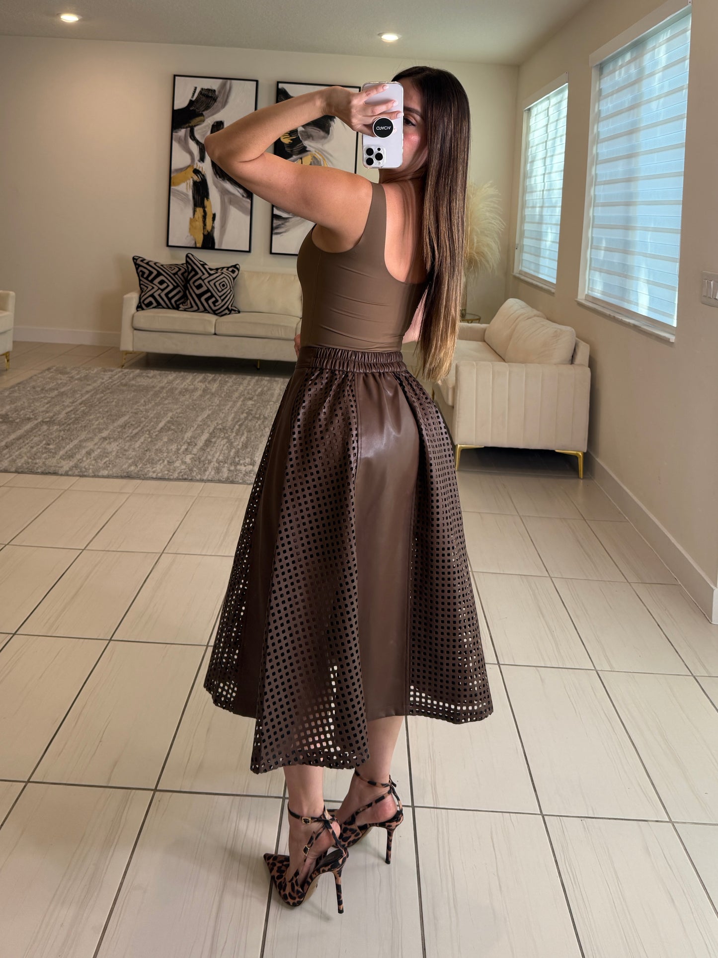 Luxe Regiment Faux  Brown Skirt Set