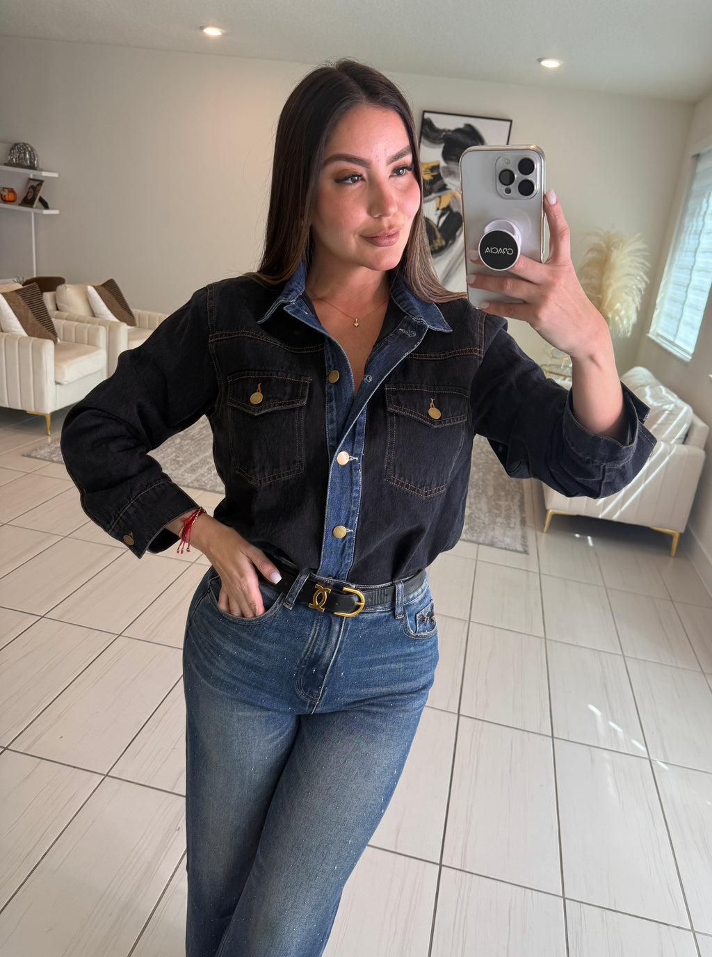 Iconic Contrast Black and Blue Denim Jacket