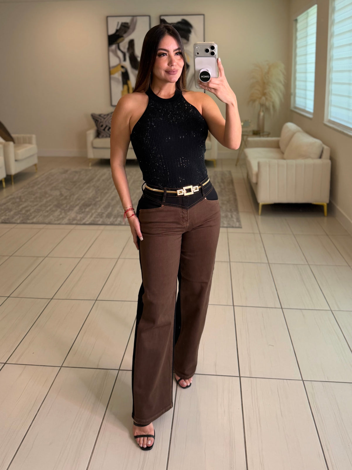 Rhinestones Effect Black Top