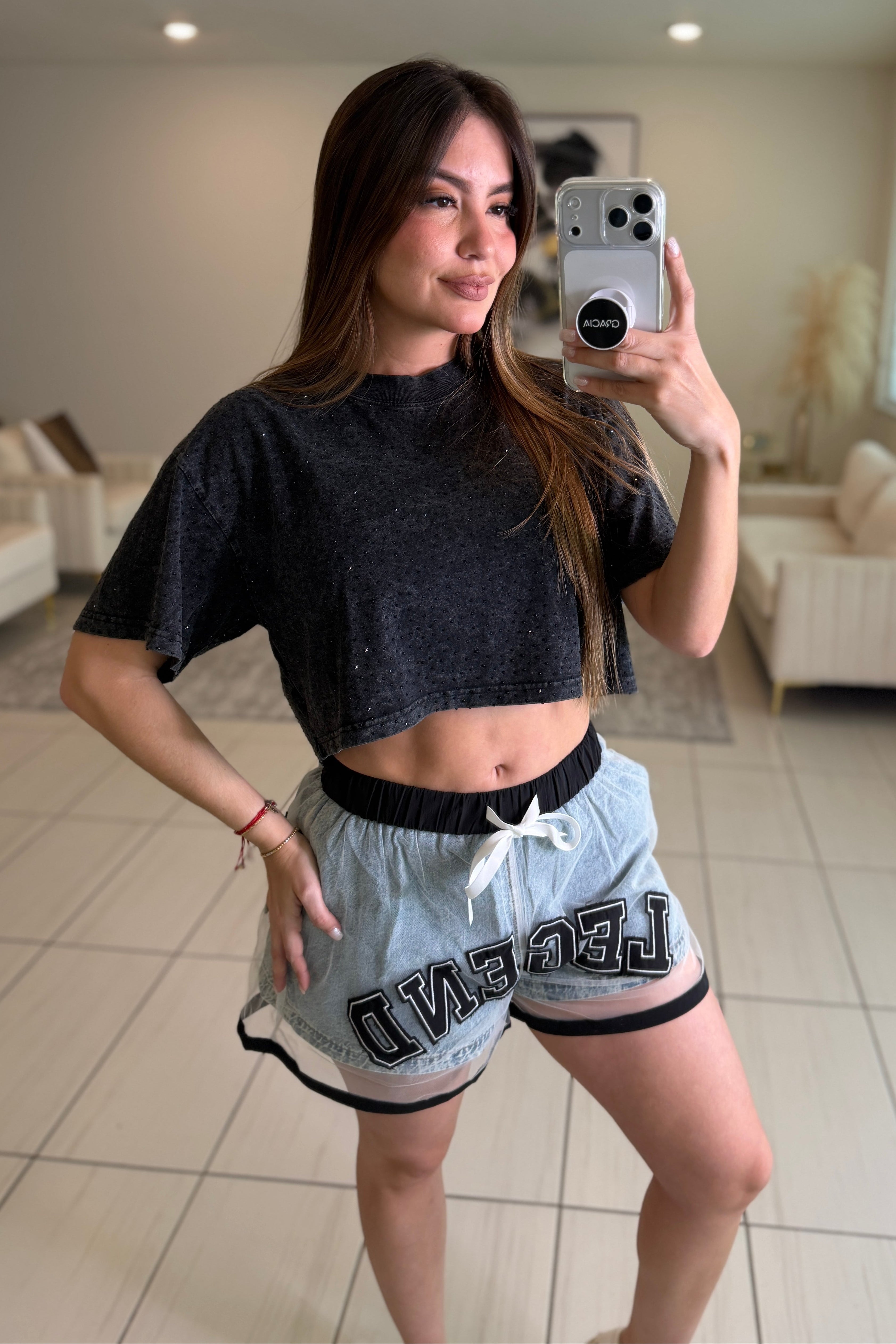 Glow Up Rhinestones Black Top