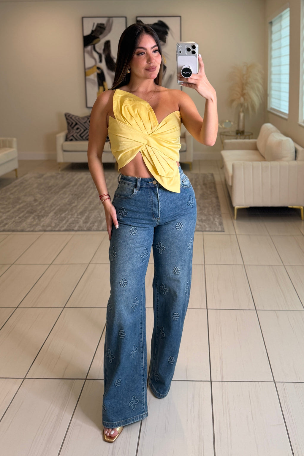 The Bloom Effect Floral Blue Denim Pants