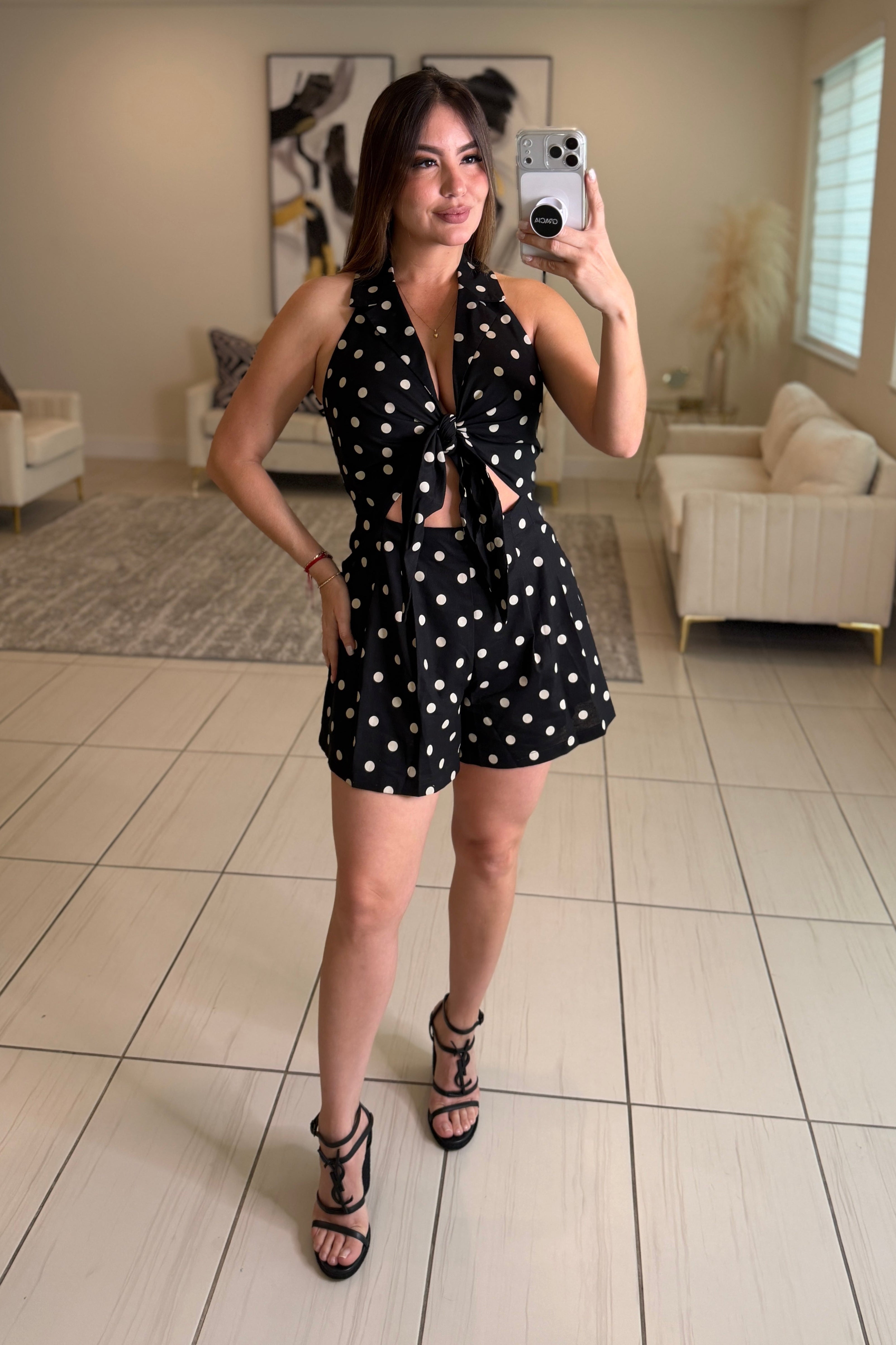 Polka Dots Tied Black Romper