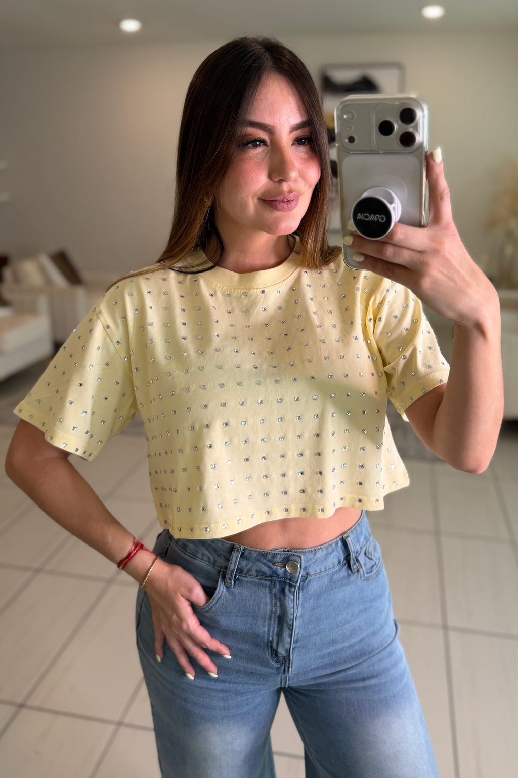Glow Up Rhinestones Yellow Top