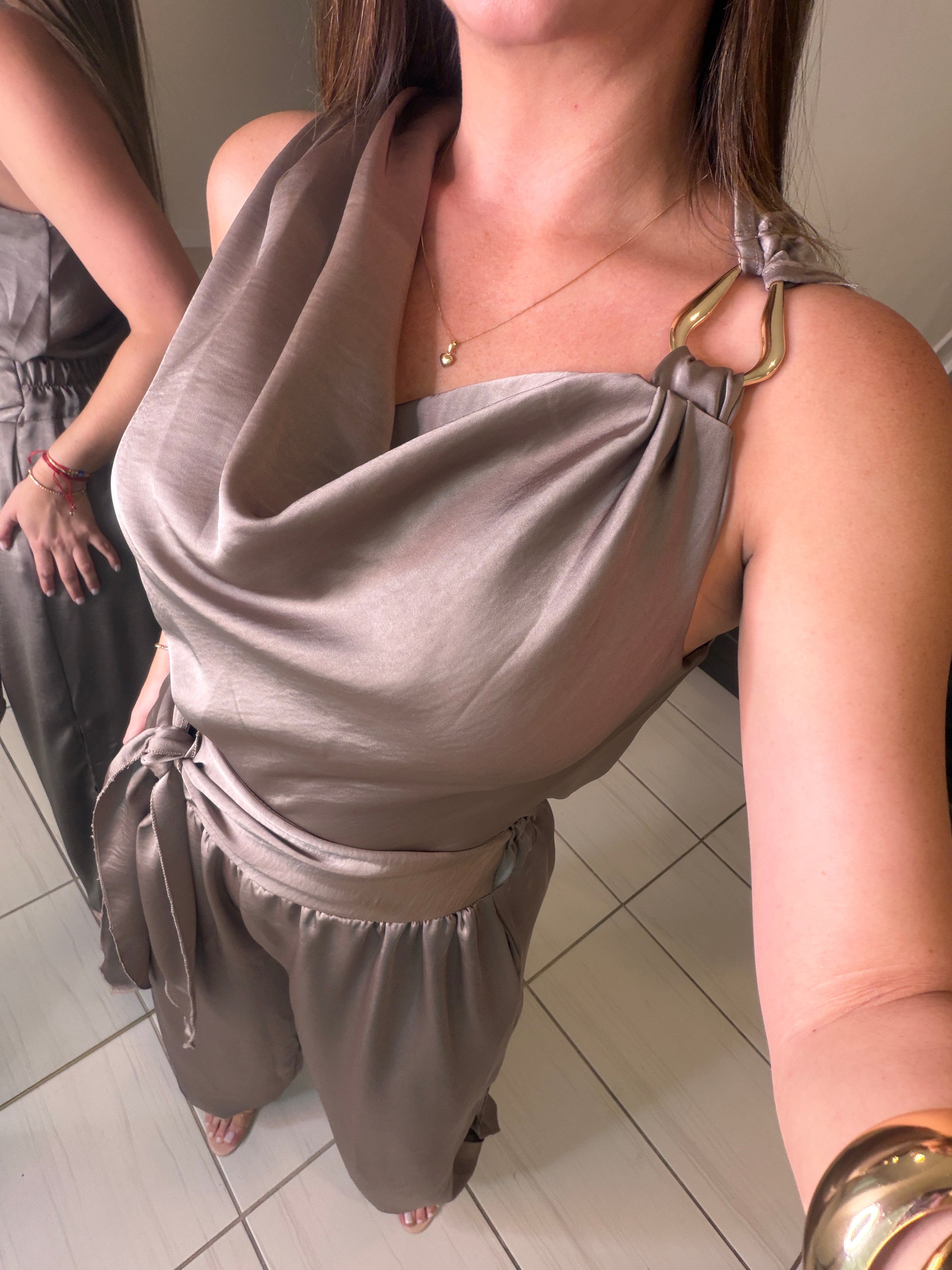 Effortless Essence Ruched Taupe Pant Set