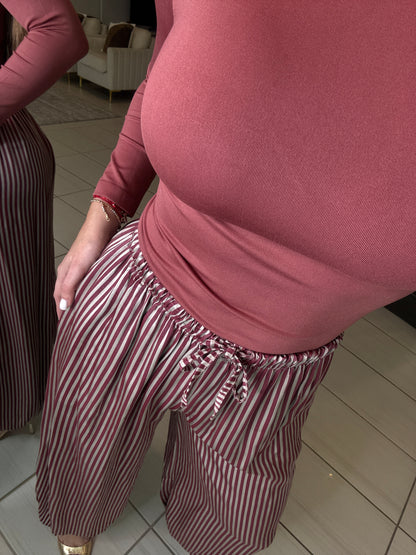 Luxe Stripes Wine Balloon Pants