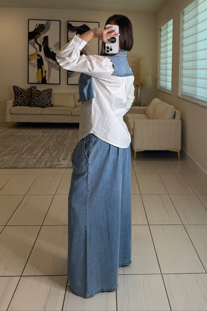 Pintuck Wide Leg Denim Pants