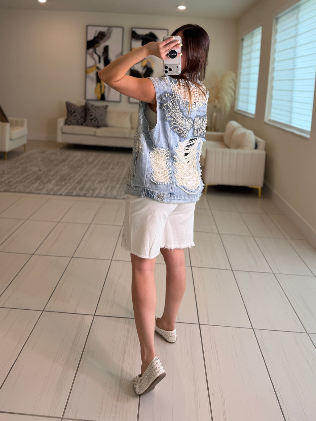 Spring Lace White Denim Shorts