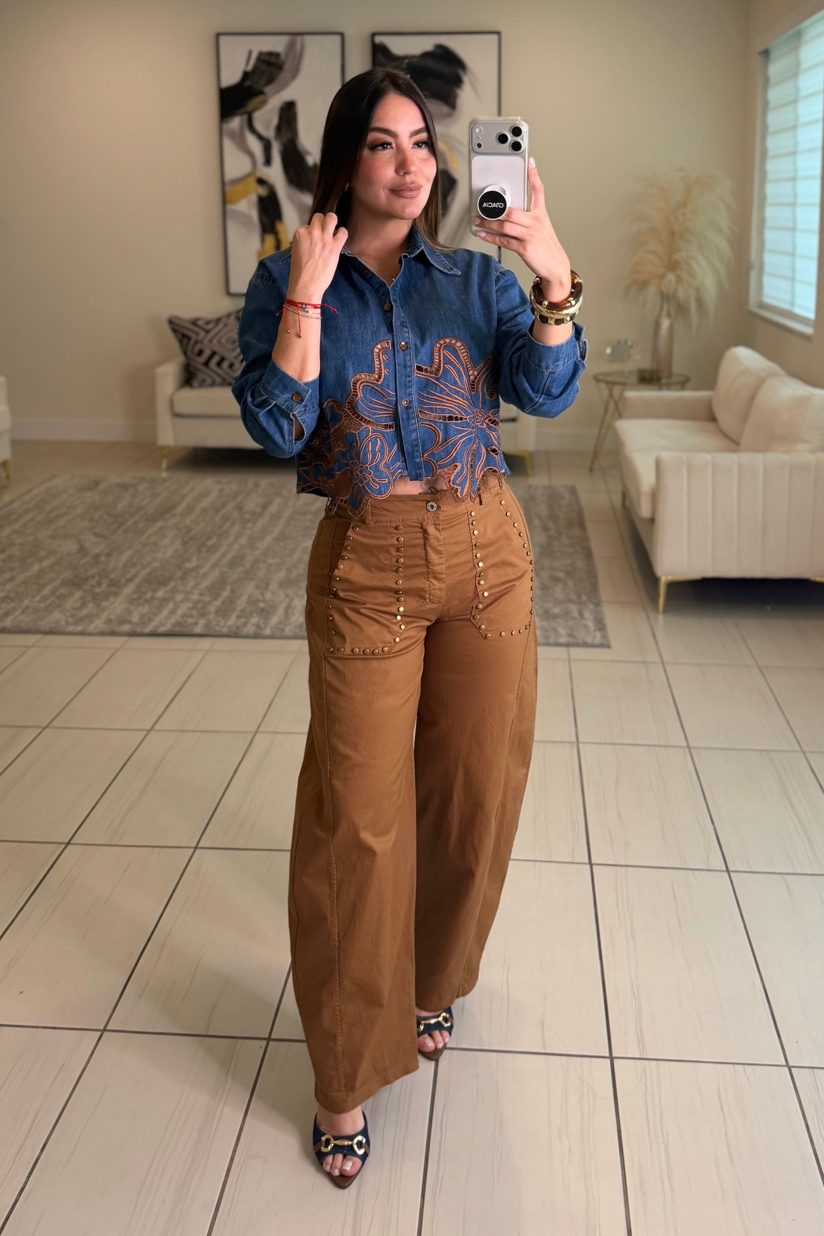 Studs Mocha Barrel Pants