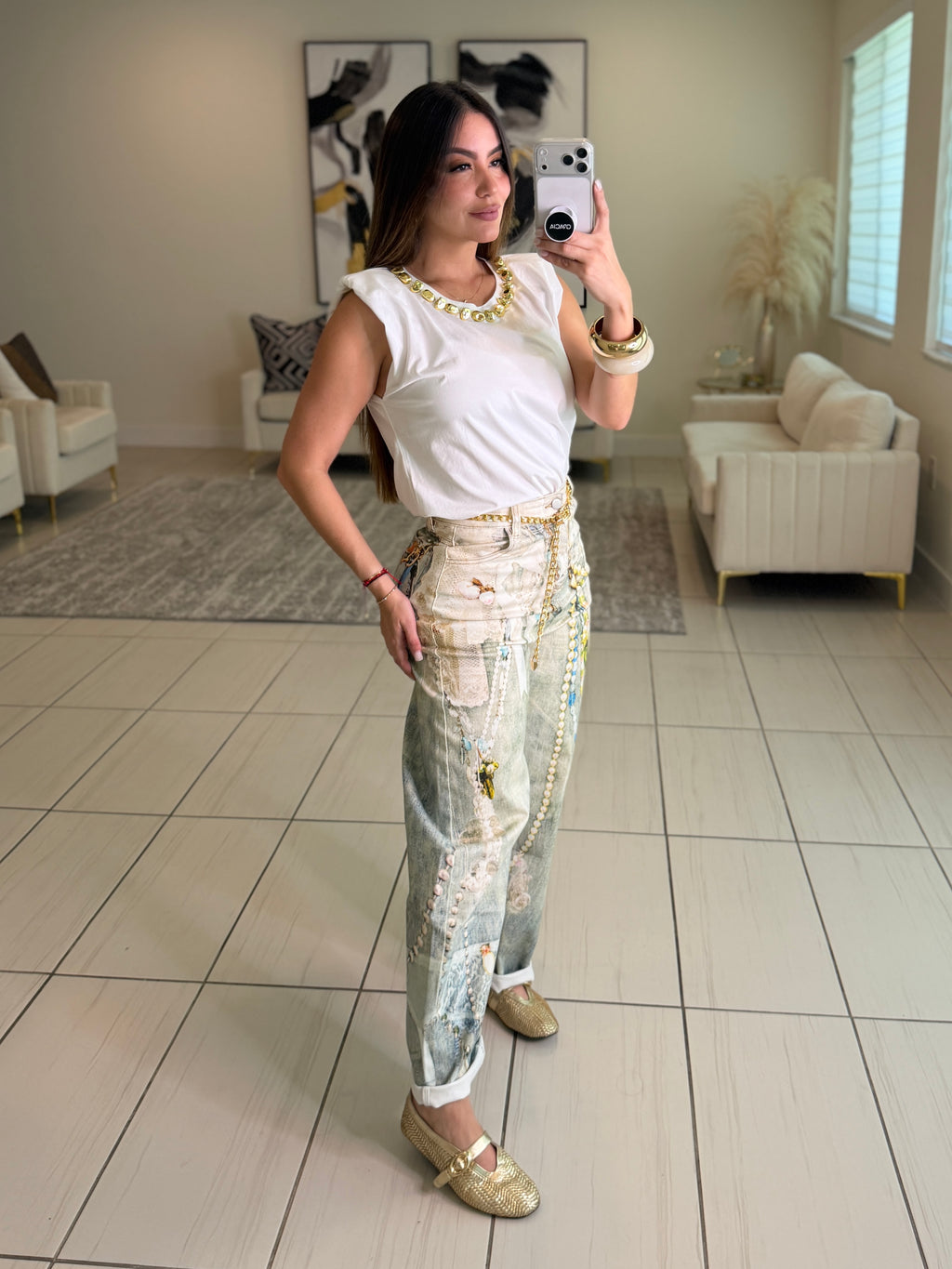 Golden Rocks Shoulder Pads White Top