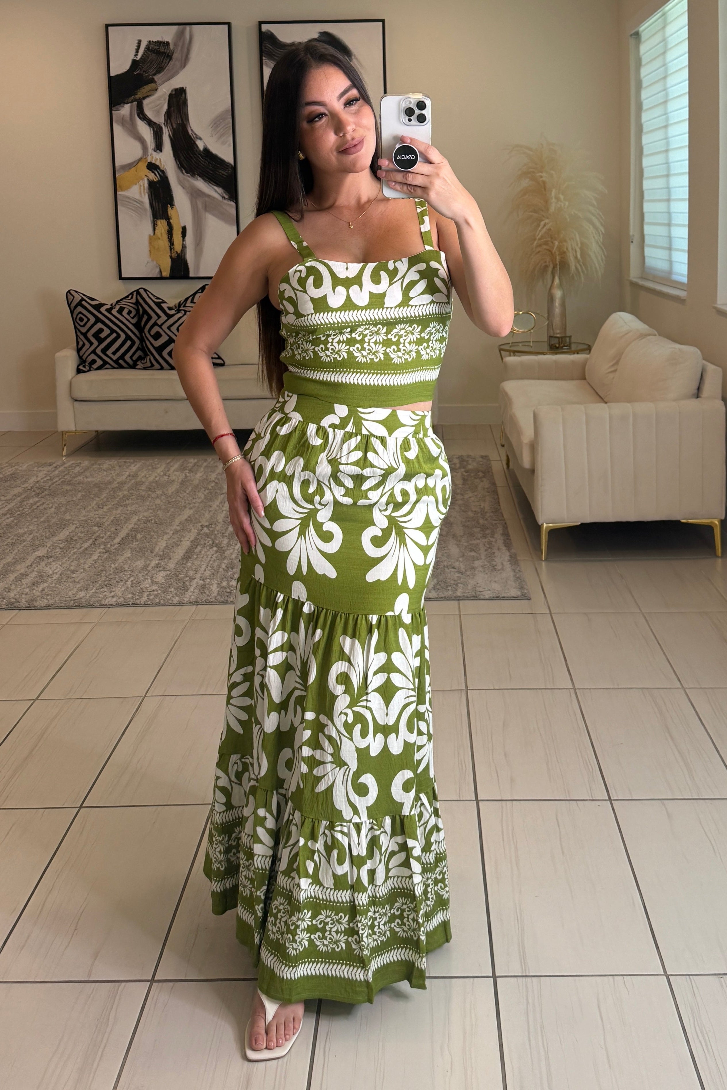 Abstract Muse Abstract Green Skirt Set