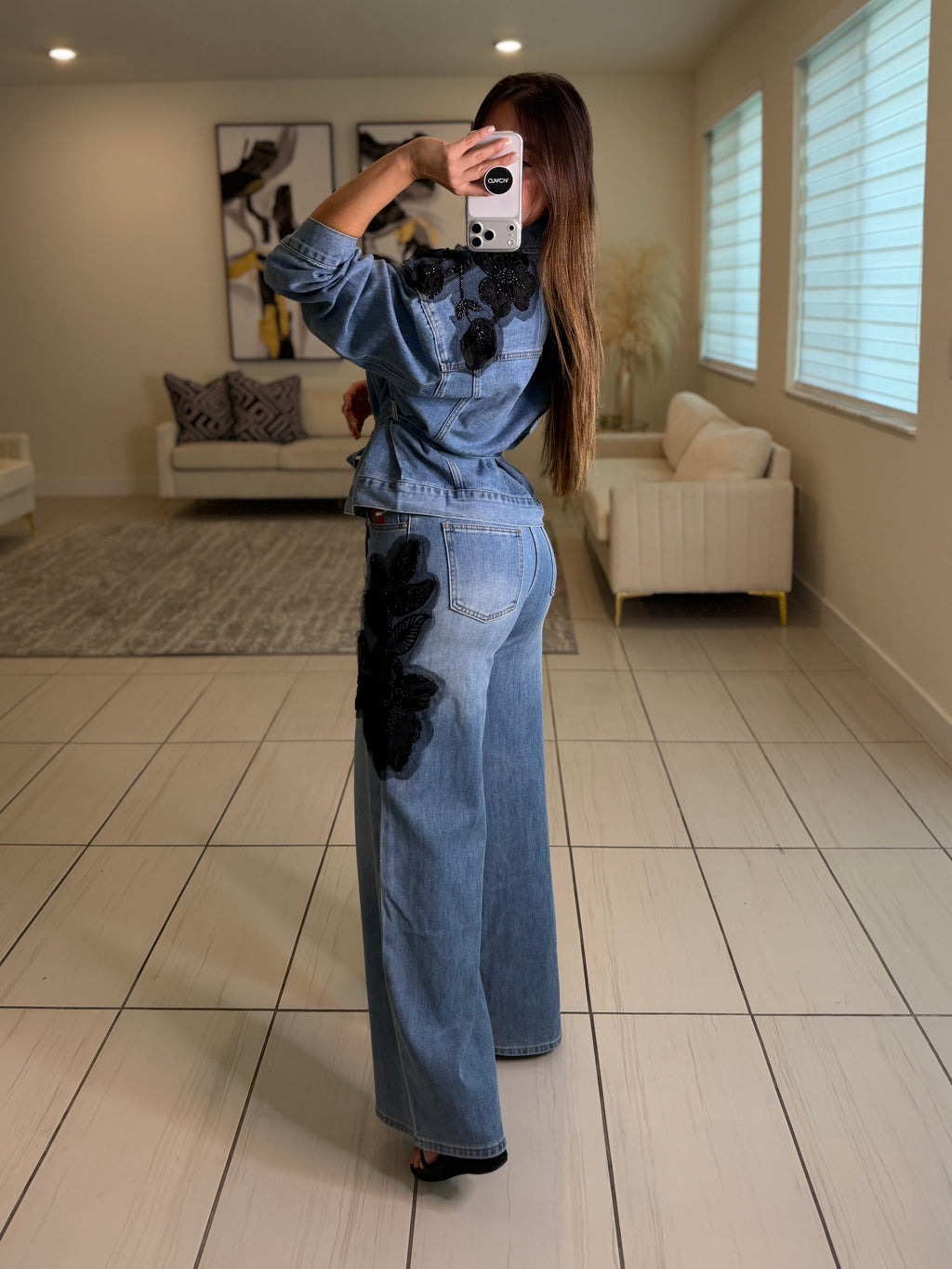 Black Prairie Denim Pant Set