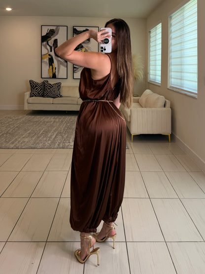 Effortless Essence Ruched Brown Jumpsuit