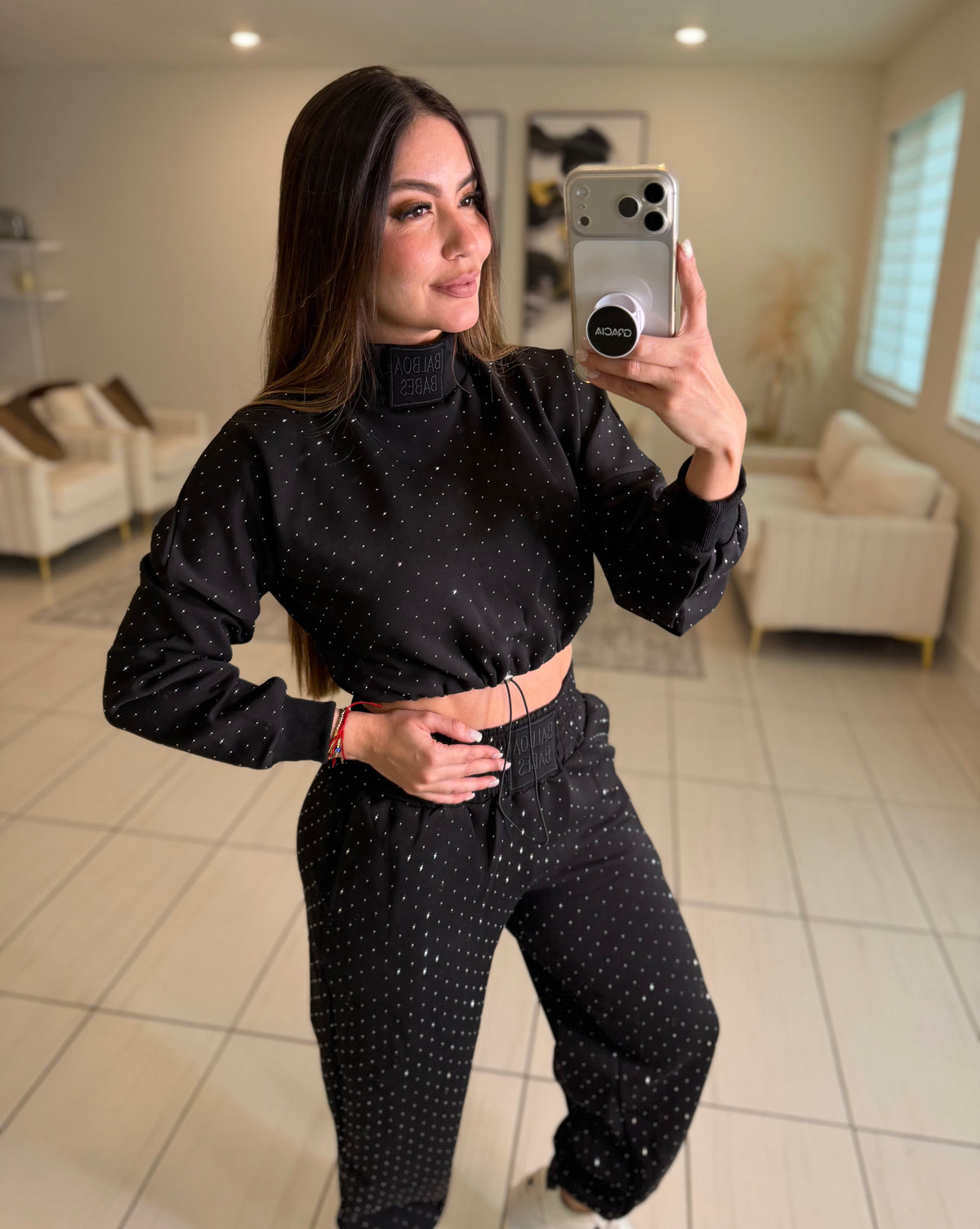 Midnight Rhinestone Black Pants Set