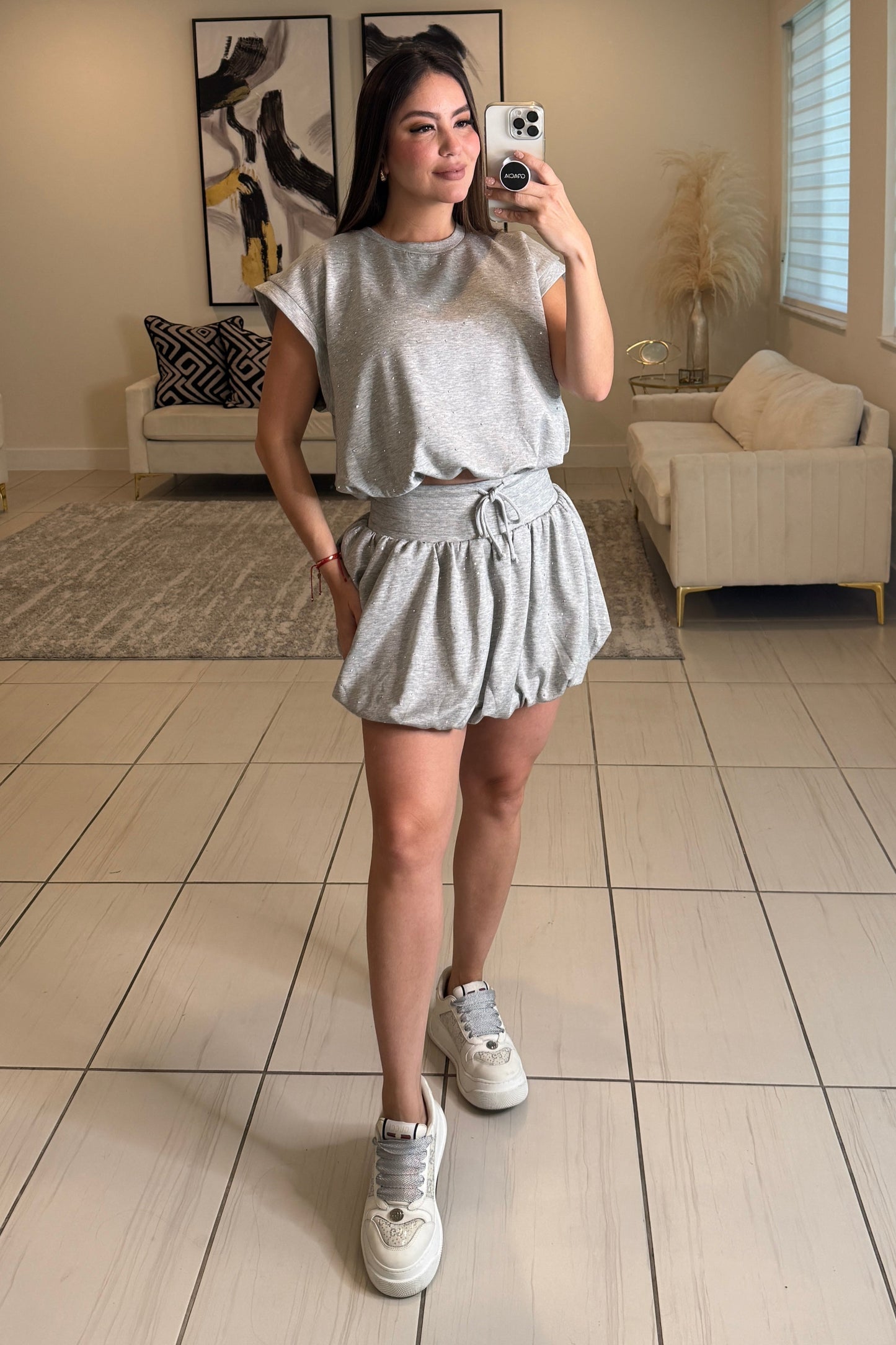 Pop Shine Grey Skirt Set