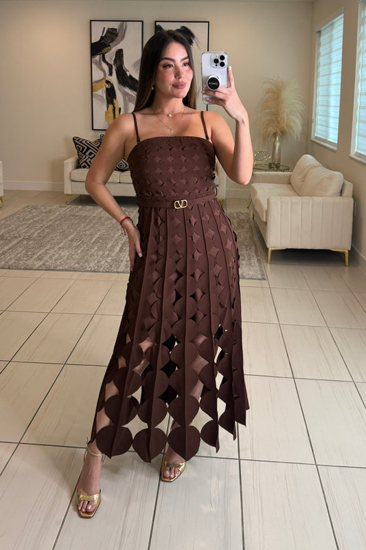 Enchanted Aura Brown Midi Dress
