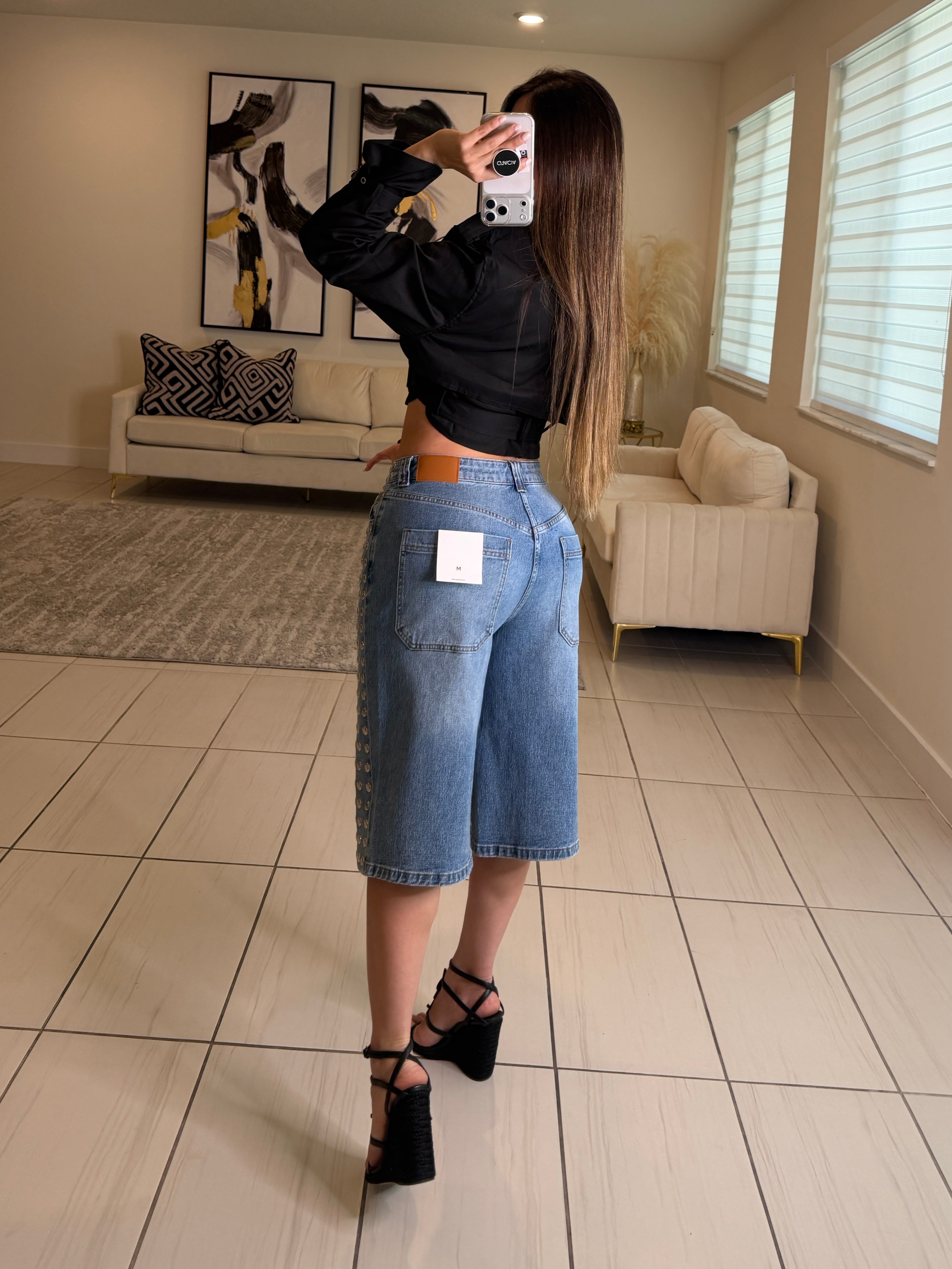 Studded Denim Bermuda