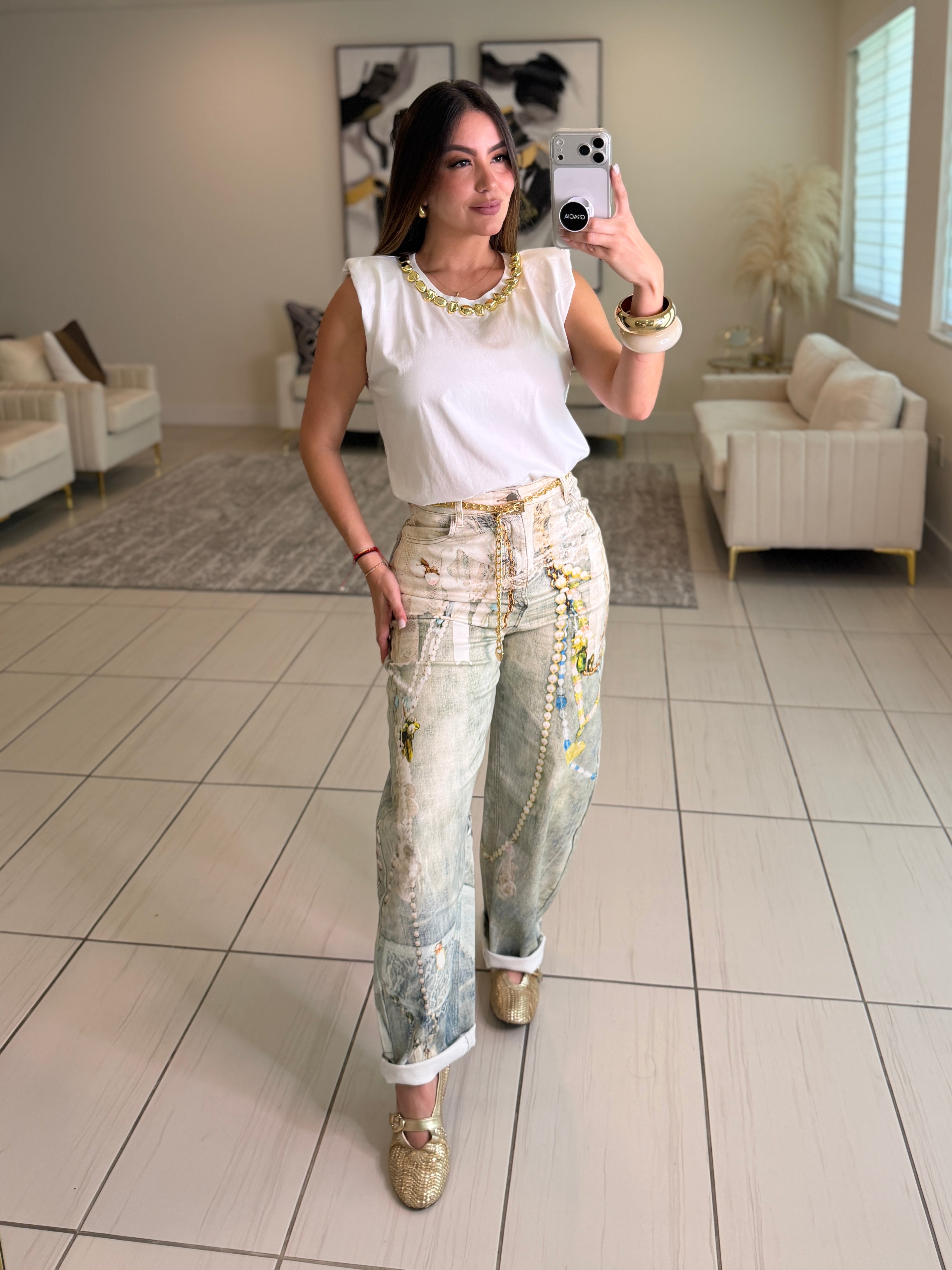 Golden Rocks Shoulder Pads White Top