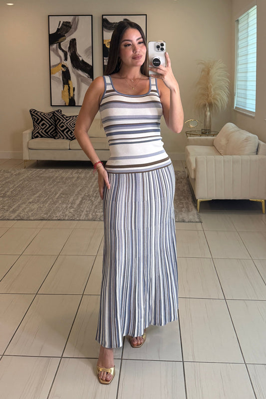 Linear Muse Stripes Blue Maxi Dress