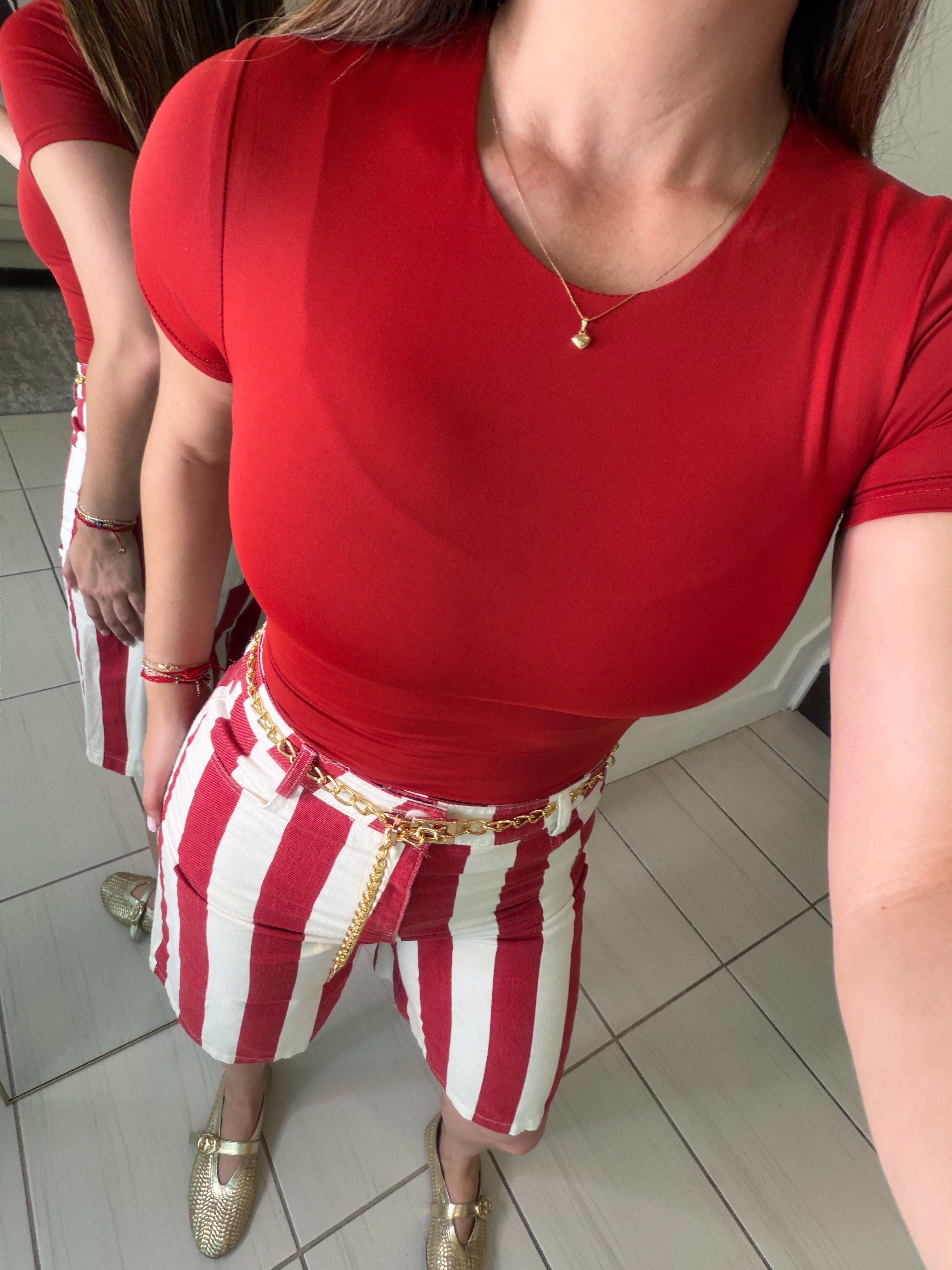 Divine Striped Red and Beige Set