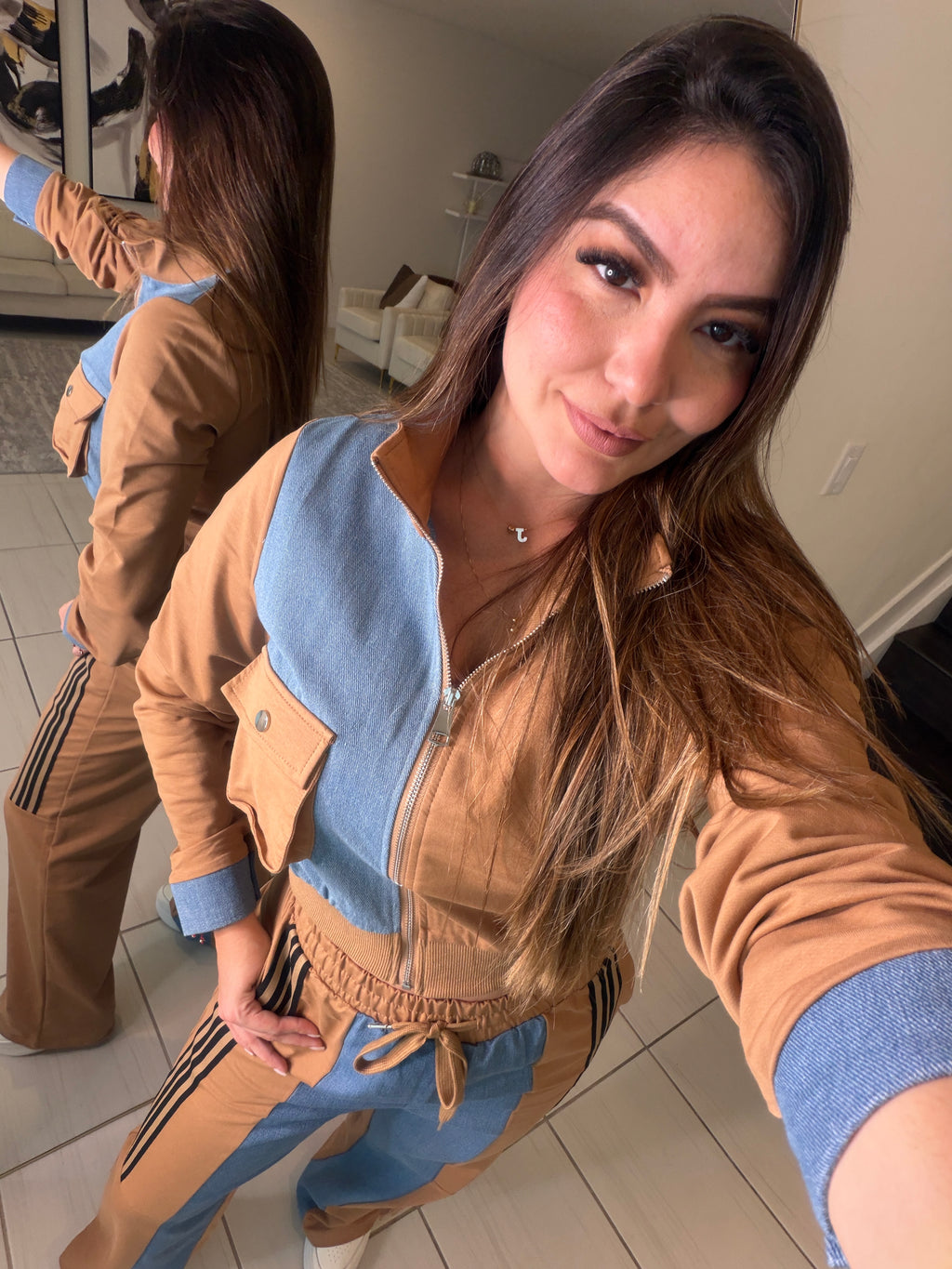 Divine Mocha and Denim Contrast Pant Set