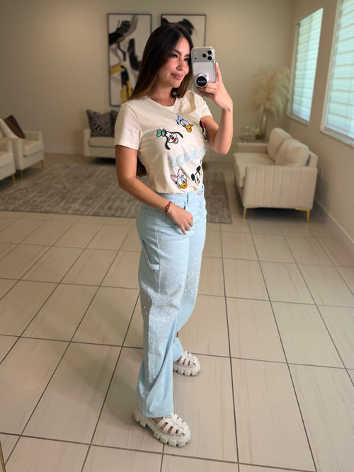 Illusion Rhinestones Blue Barrel Pants