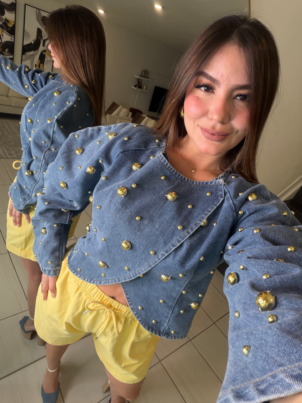 Golden Dots Denim Top
