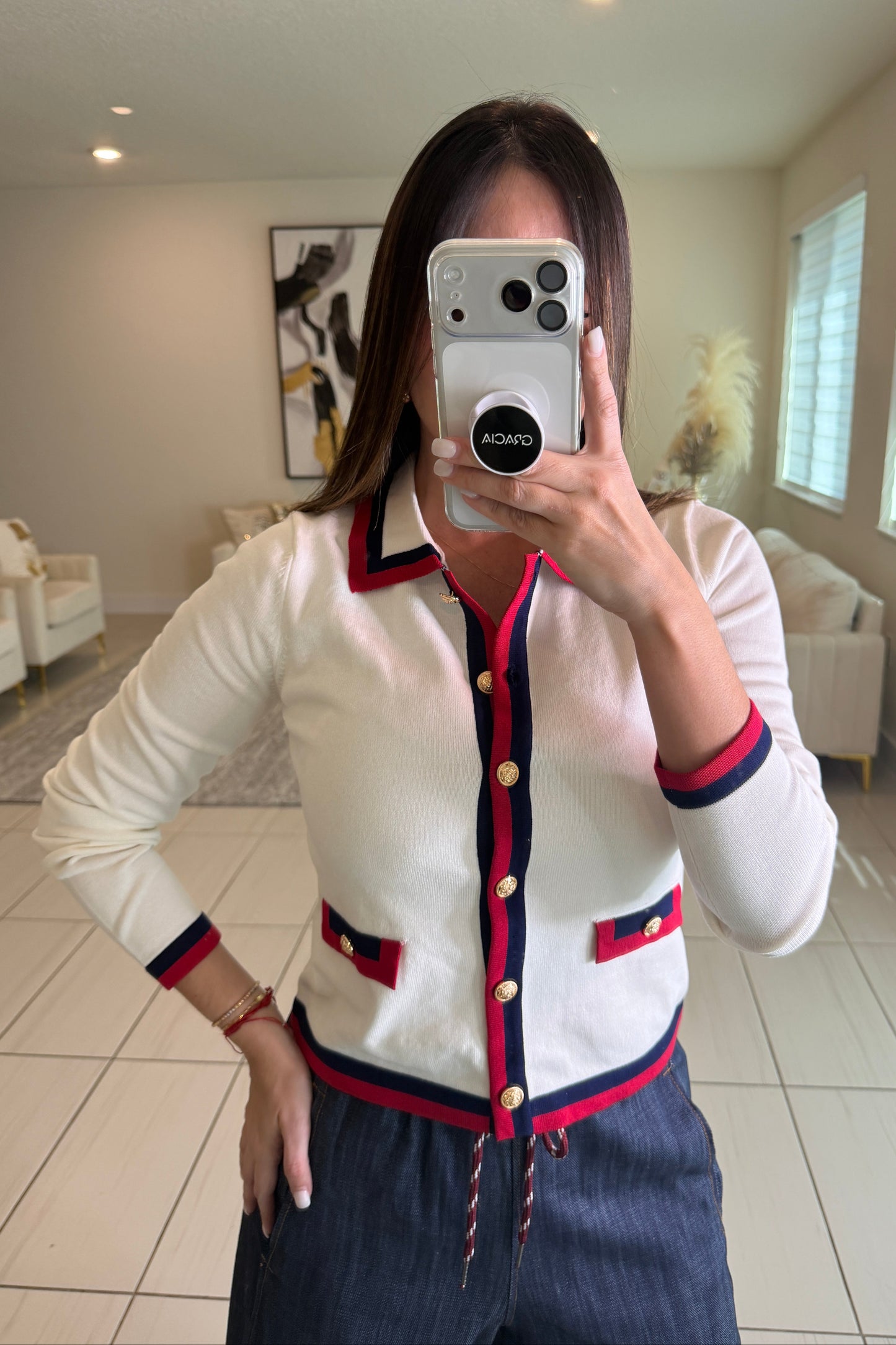 Sharp Authority Knit White Top