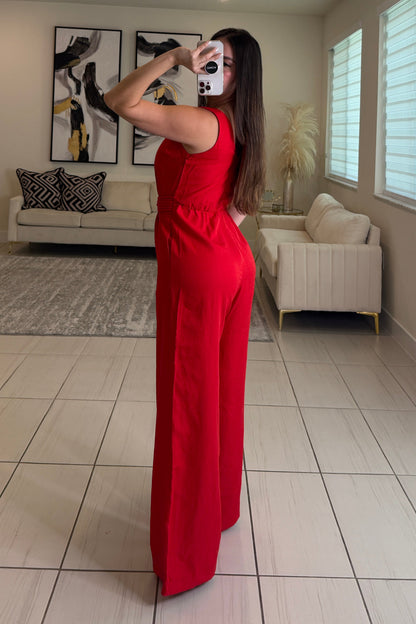 Split Intention Red Jumpsuit