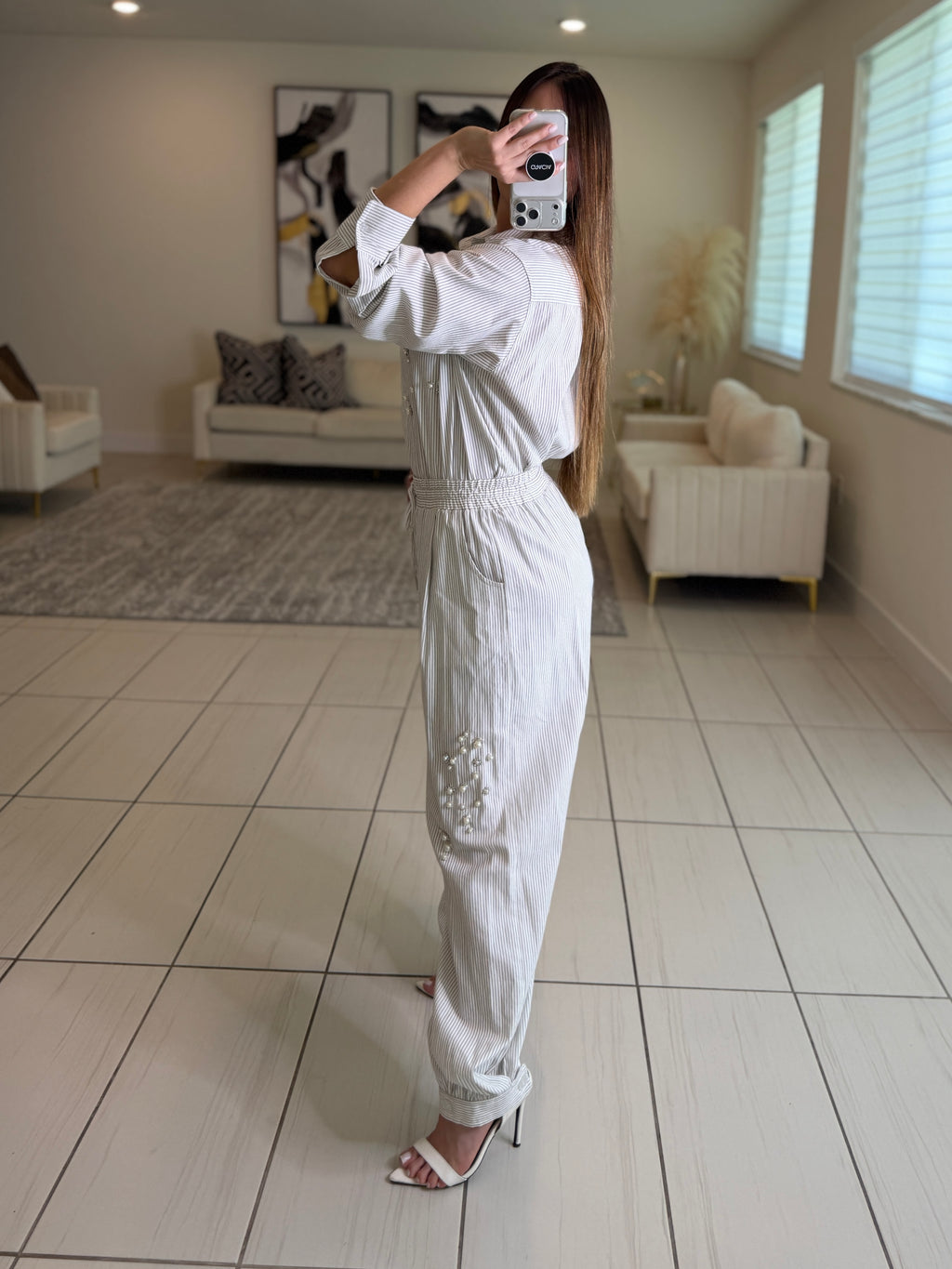 Opulent Stripes White Balloon Pant Set