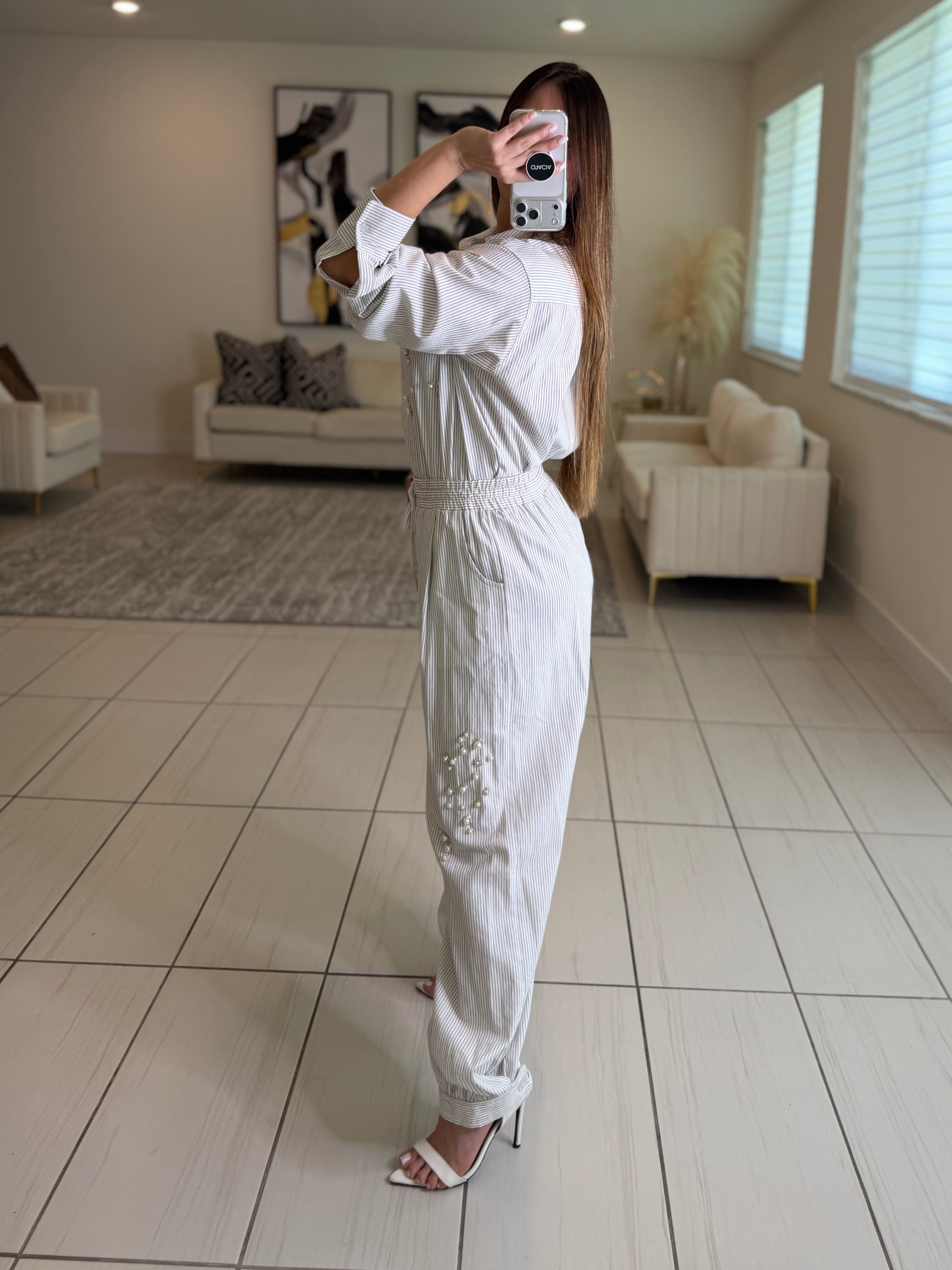 Opulent Stripes White Balloon Pant Set