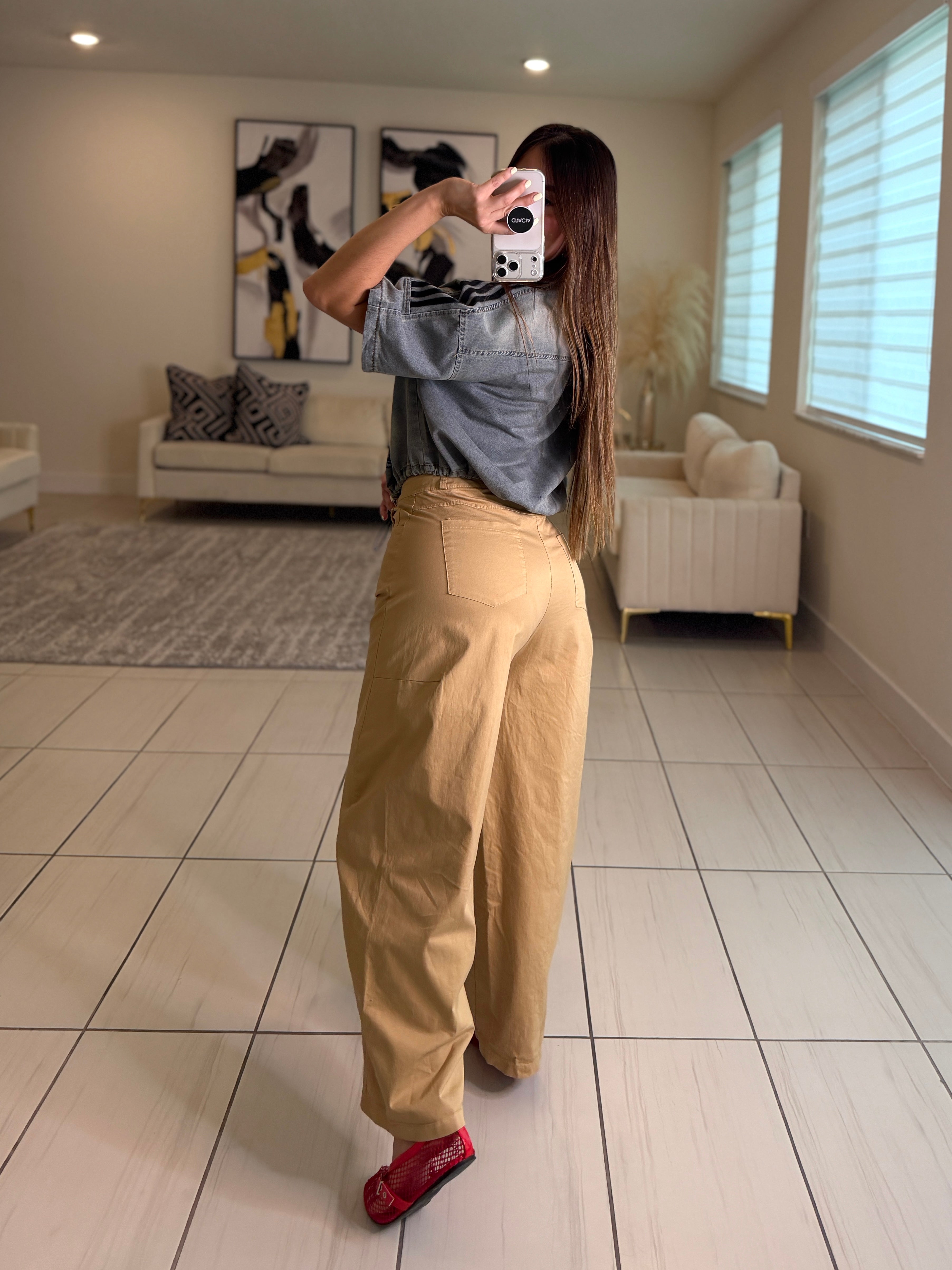 Gravity Scarf Khaki Barrel Pants