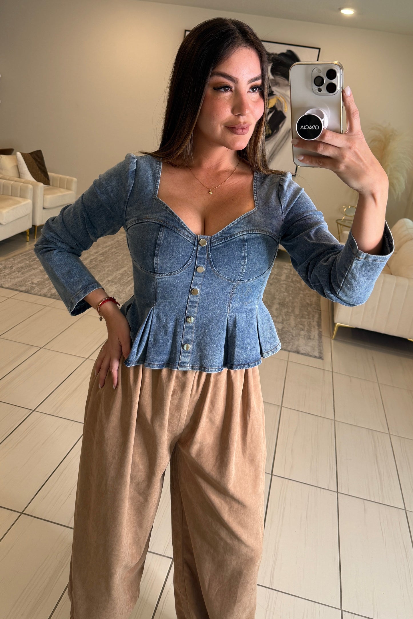 Peplum perfection Blue Denim Top