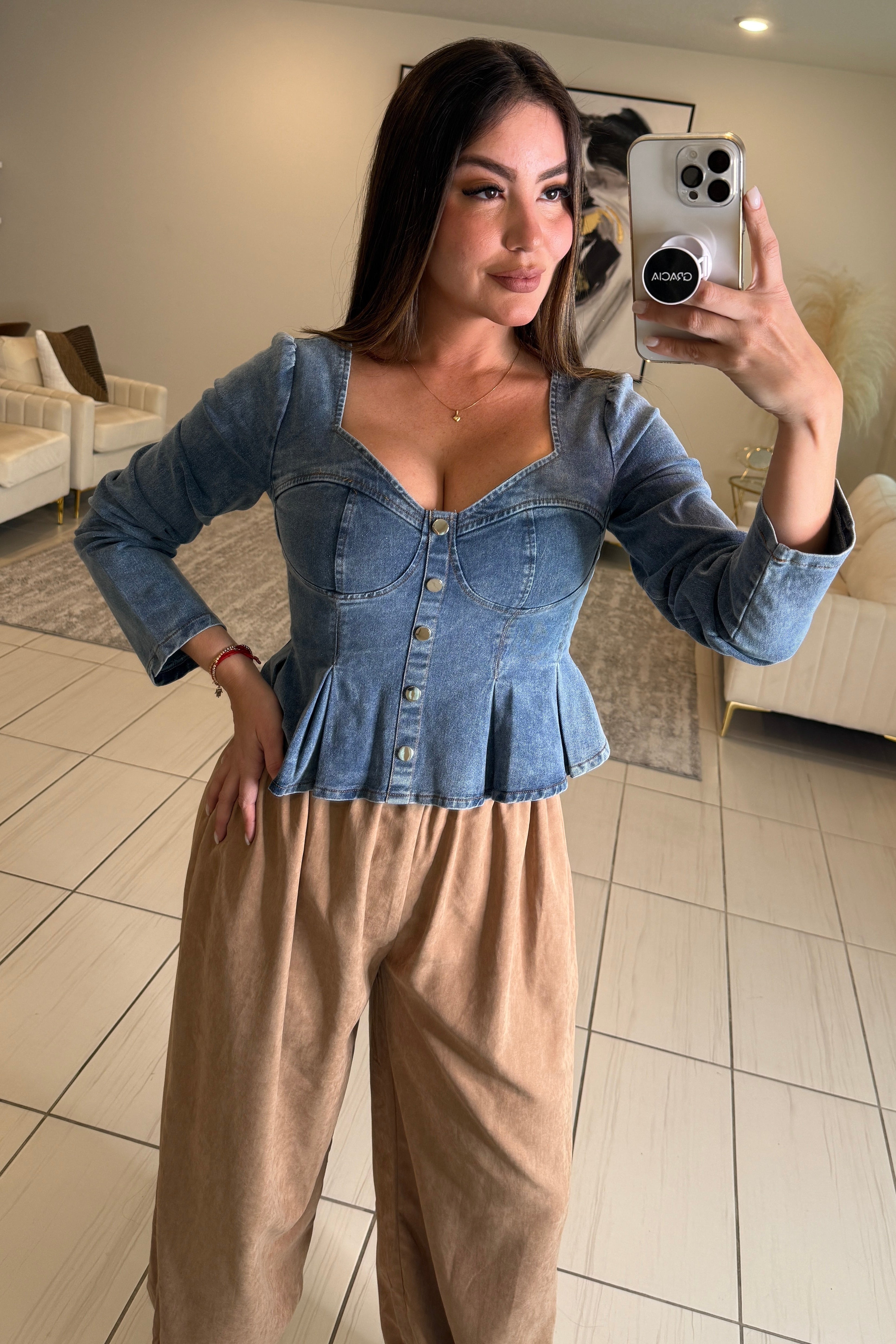 Peplum perfection Blue Denim Top