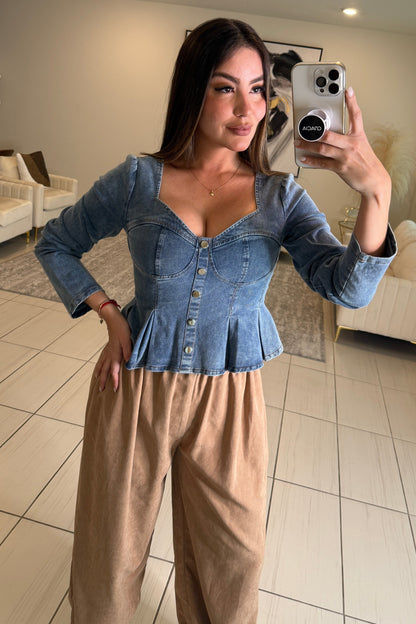 Peplum perfection Blue Denim Top